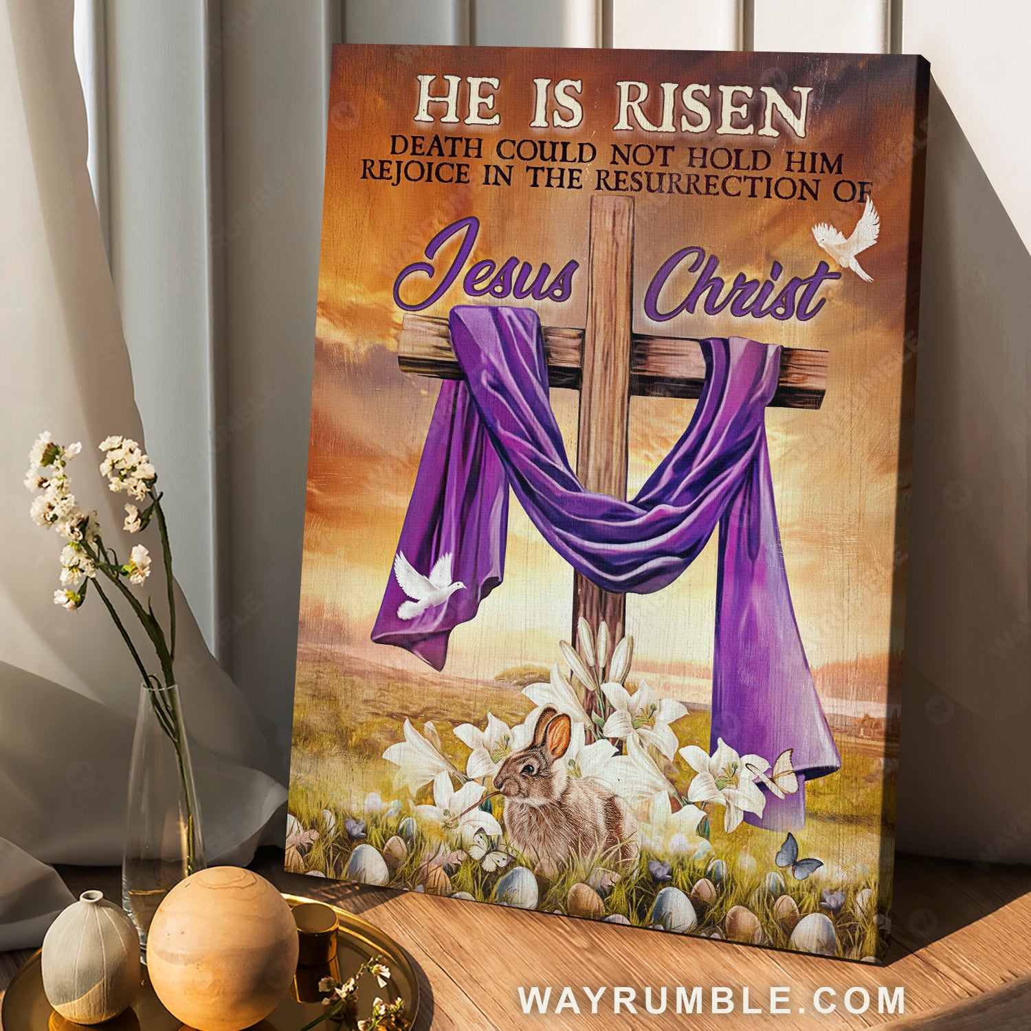 Cross symbol, Jesus Christ, White doves, He is risen - Jesus Portrait Canvas Prints, Christian Wall Art