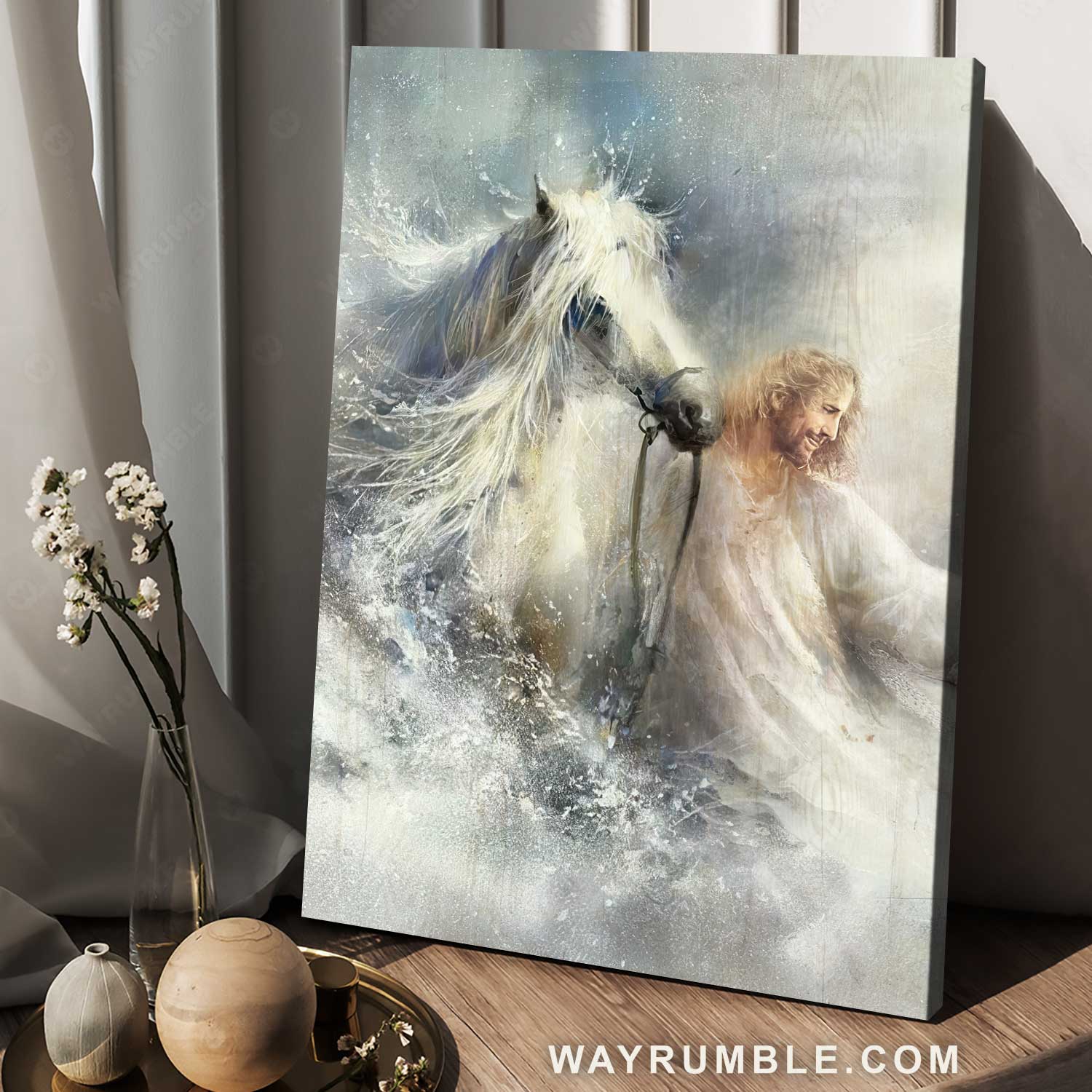Jesus painting, Ocean painting, He comes with a white horse - Jesus Portrait Canvas Prints, Christian Wall Art