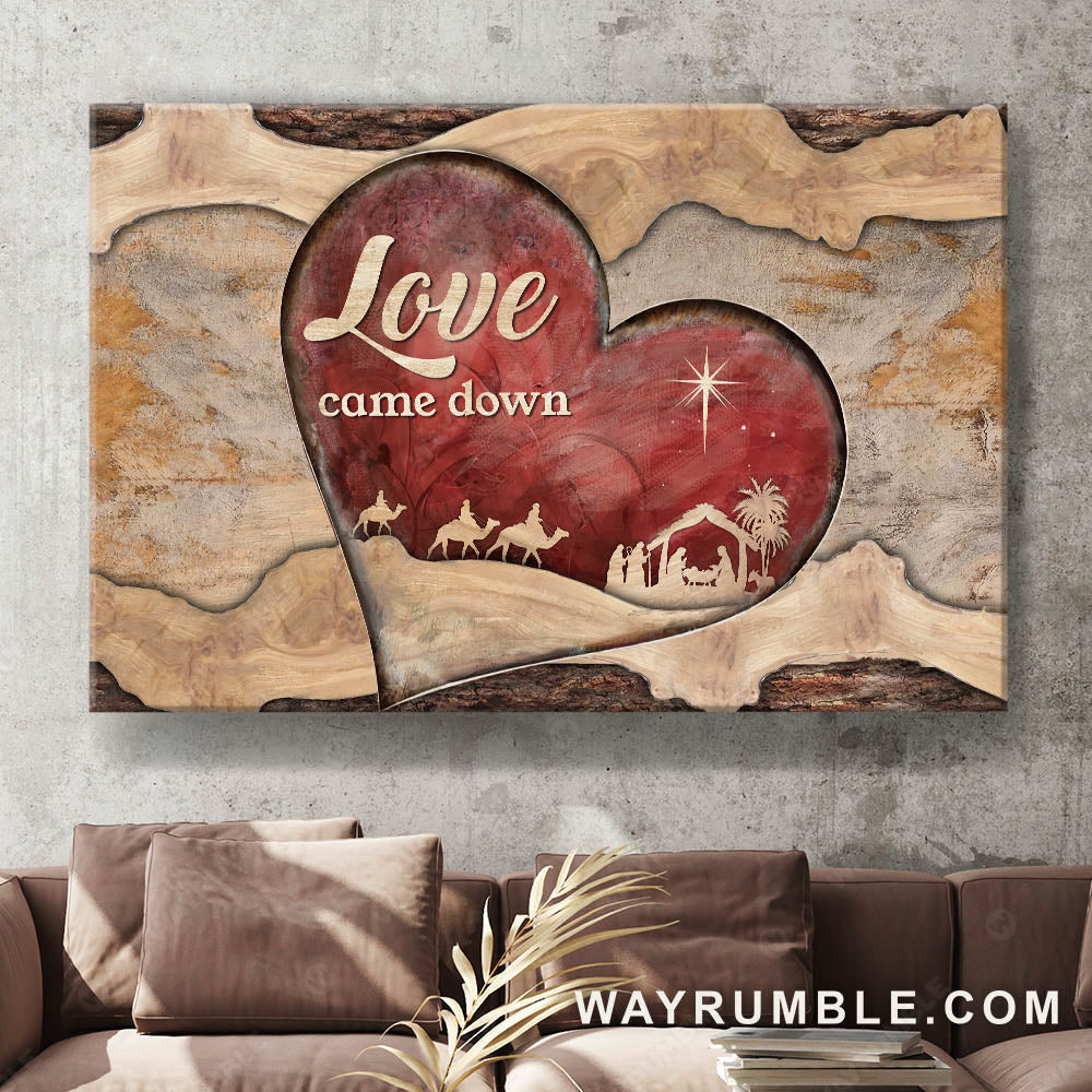 Christmas night, Heart shape, The birth of Jesus, Love came down - Jesus Landscape Canvas Prints, Wall Art