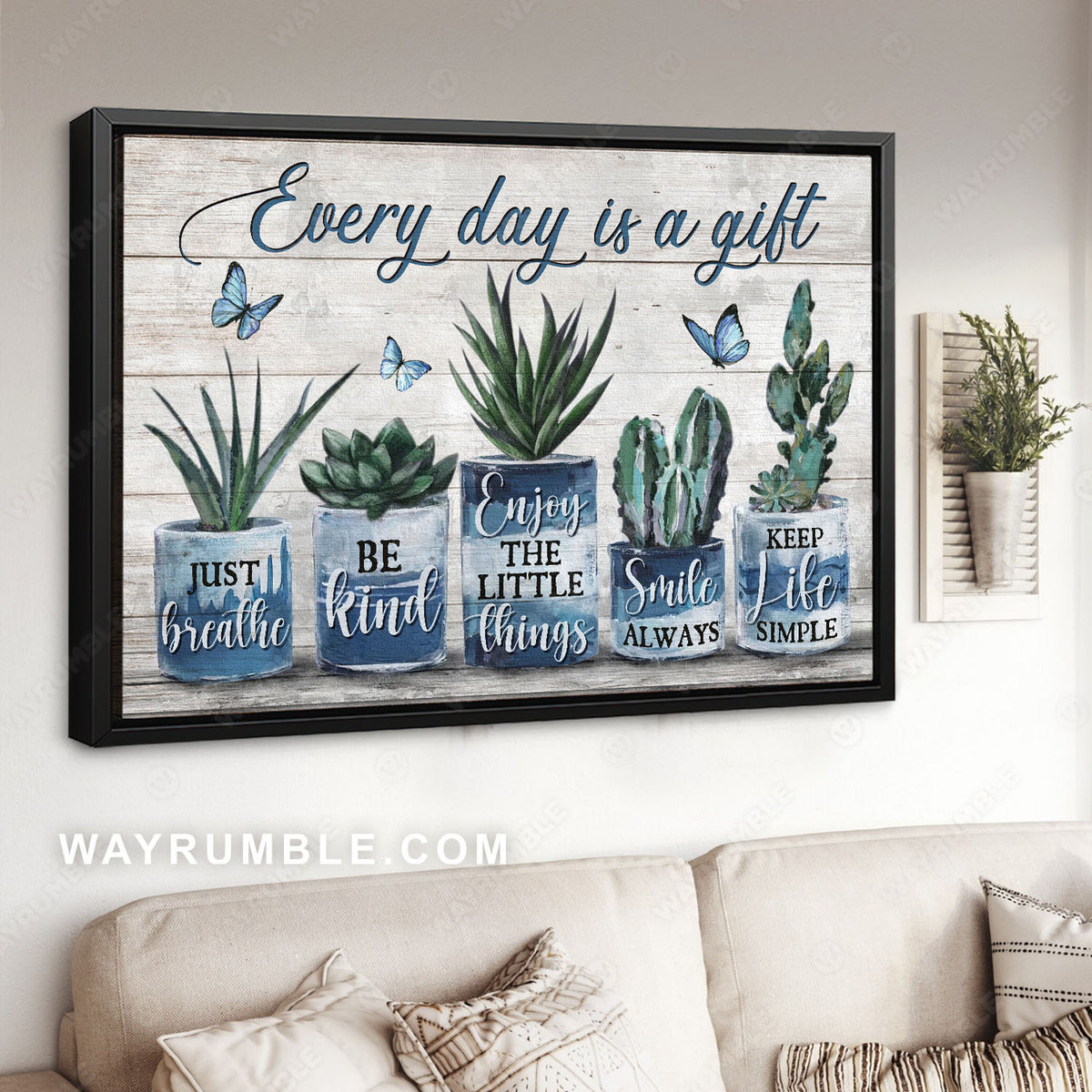 House plant, Echeveria succulent, Aloe plant, Opuntia cactus, Every day is a gift - Jesus Landscape Canvas Prints, Christian Wall Art