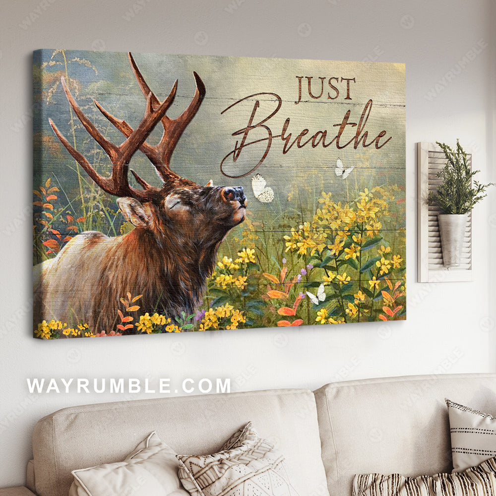 Reindeer painting, Flower field, Just breath - Jesus Landscape Canvas Prints, Christian Wall Art