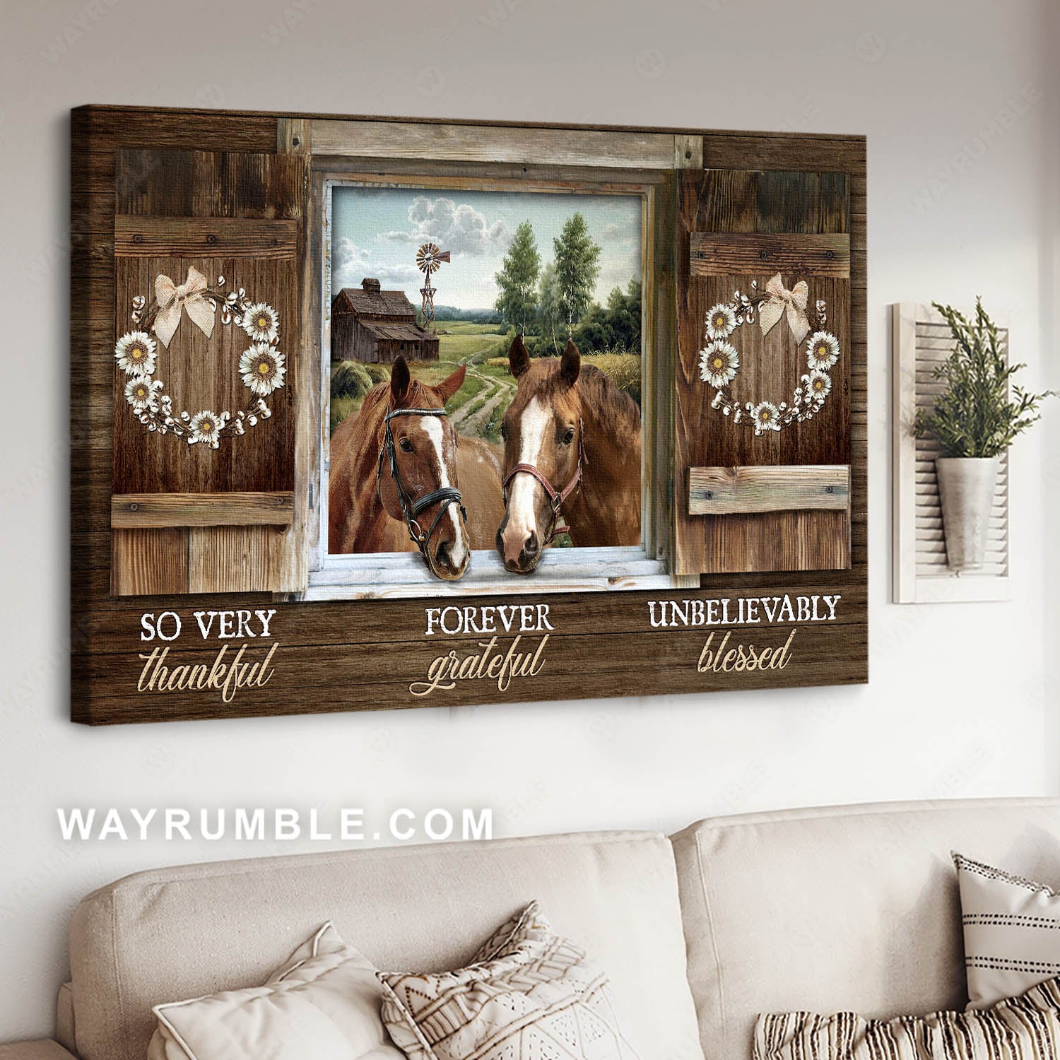 Horse face, Wreath, Window wooden frame, So very thankful, Forever grateful - Jesus Landscape Canvas Prints, Christian Wall Art 