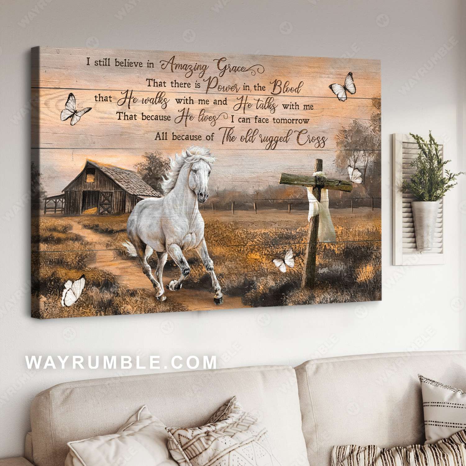 White horse painting, Countryside landscape, A beautiful day, I still believe in Amazing Grace -  Jesus Landscape Canvas Prints, Christian Wall Art