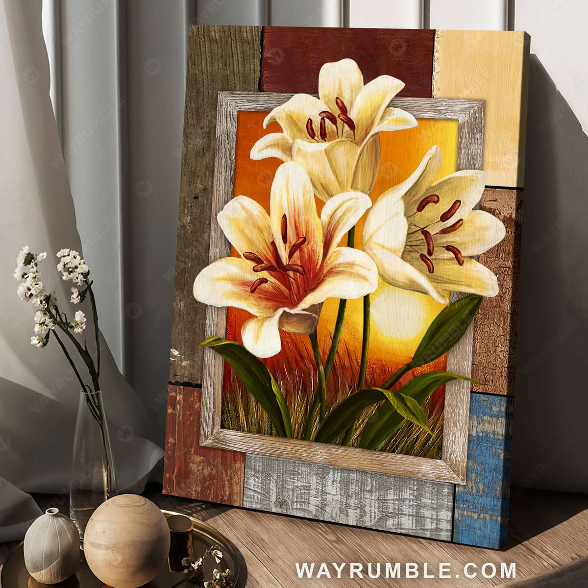 Lily flower, Sunset, Meadow land - Jesus Portrait Canvas Prints, Christian Wall Art