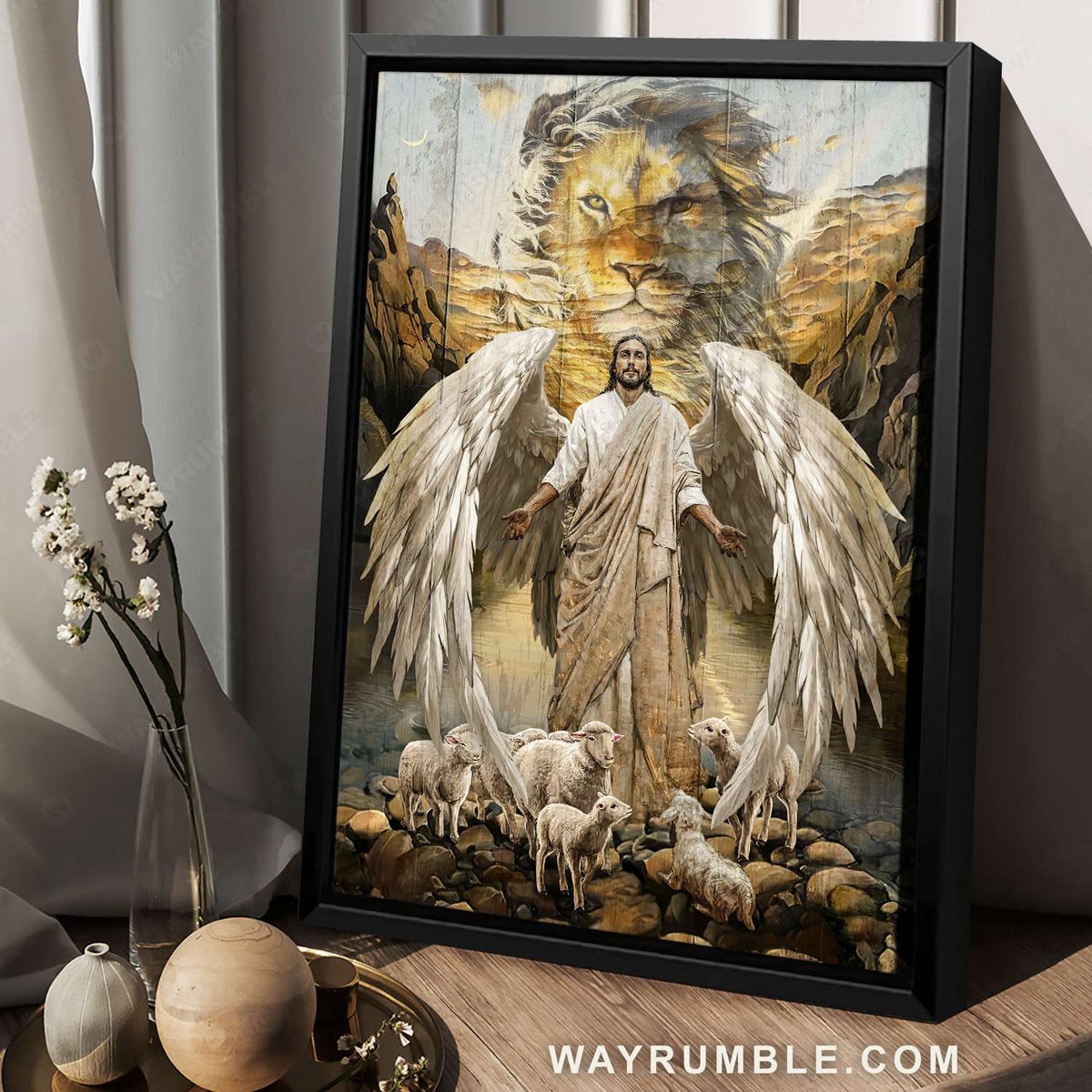 Lord wings, Lion of Judah, Lambs of God, Desert valley - Jesus Portrait Canvas Prints, Christian Wall Art