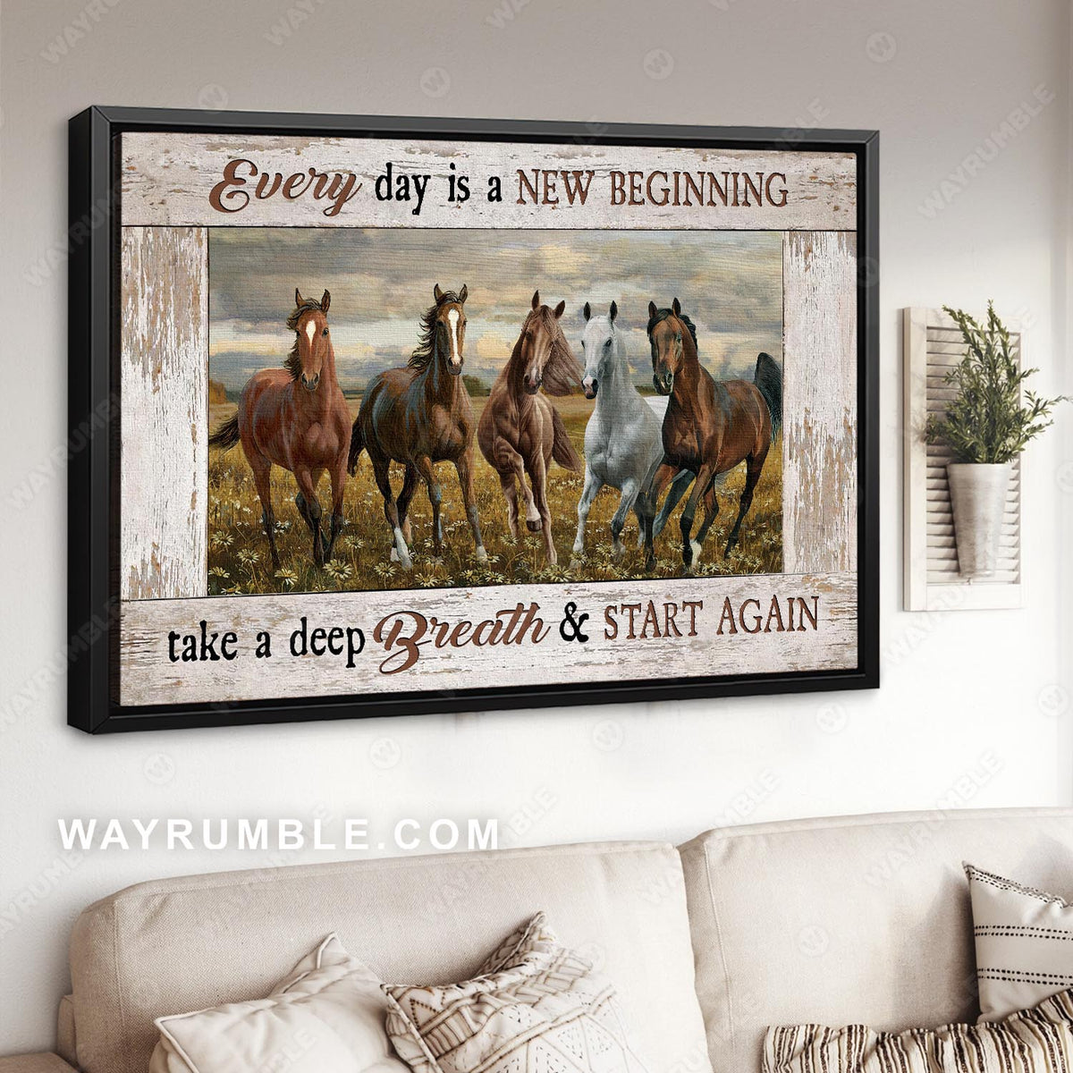 Horse painting, Running horse, Meadow landscape, A beautiful day, Everyday is a new beginning - Jesus Landscape Canvas Prints, Wall Art