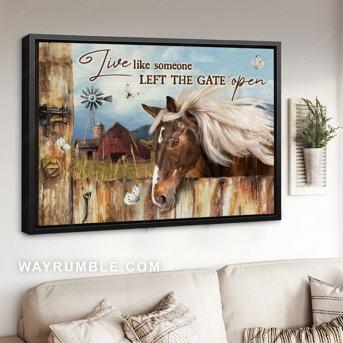Horse drawing, White mane, Farm life, Someone left the gate open - Jesus Landscape Canvas Prints, Christian Wall Art