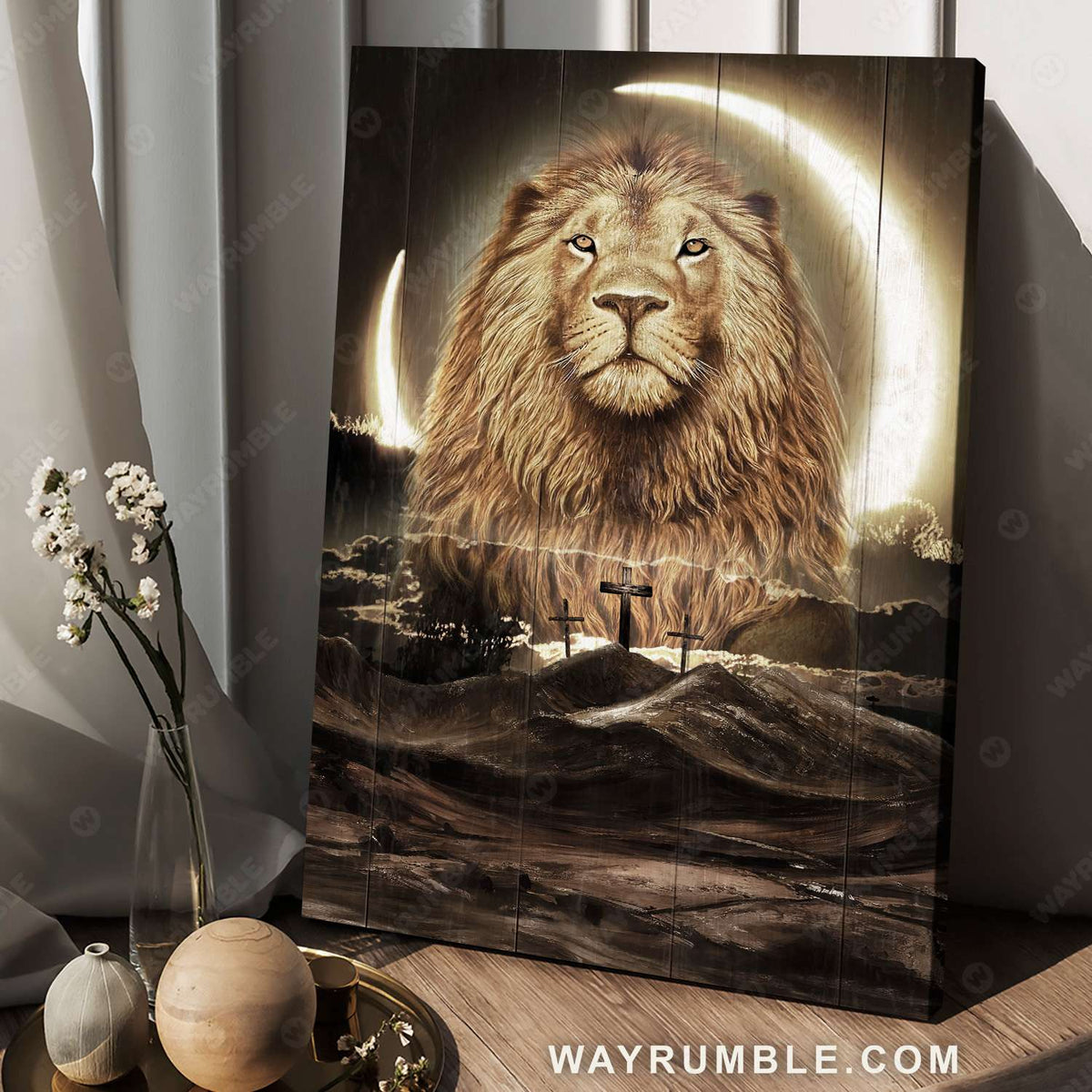 Lion of Judah, Mountain landscape, Under the moonlight -Jesus Portrait Canvas Prints, Christian Wall Art