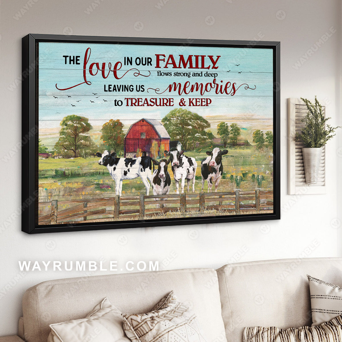 Cow painting, Farm landscape, Barn house painting, Countryside landscape, The love in our family flow strong and deep - Jesus Landscape Canvas Prints, Christian Wall Art