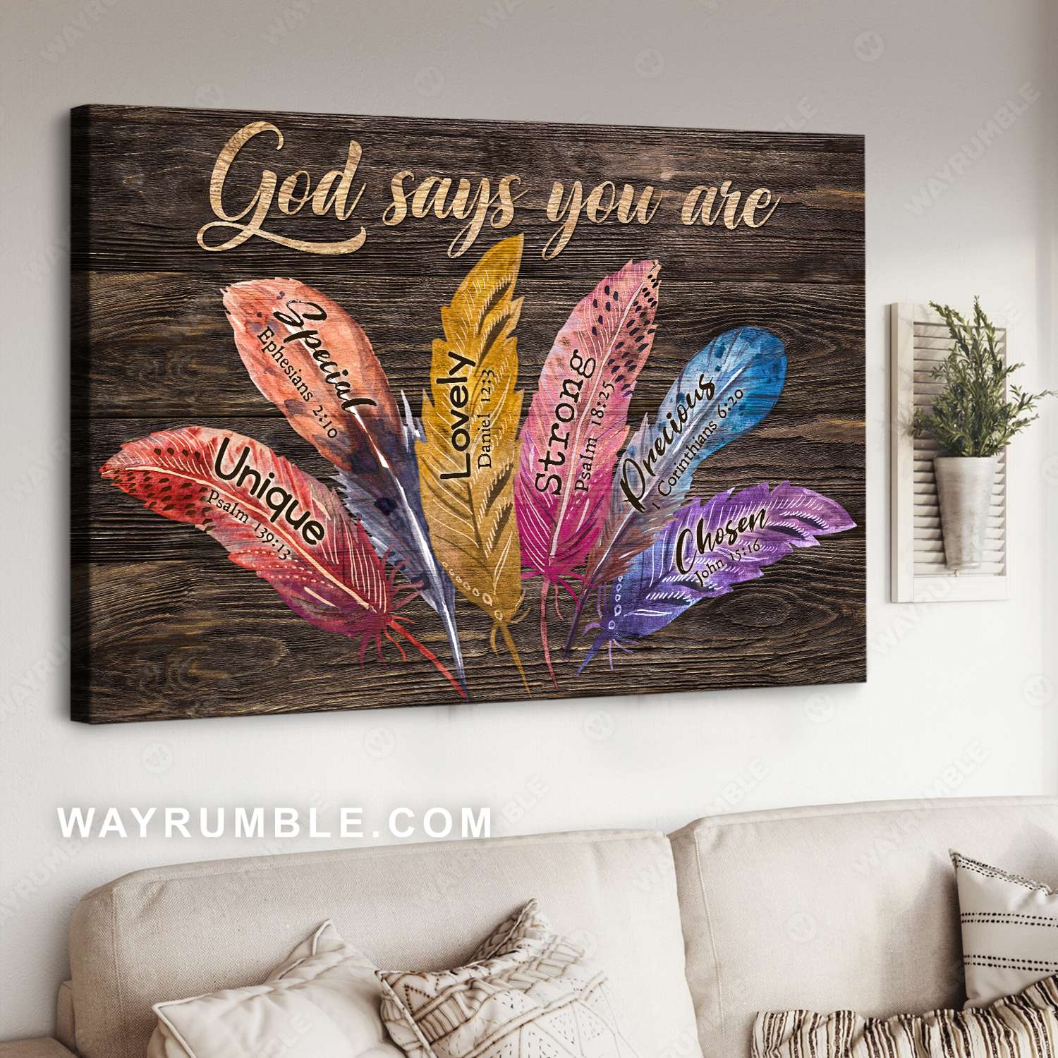 Feather, Colorful painting, Jesus Christ quote, God says you are - Jesus Landscape Canvas Prints, Christian Wall Art 