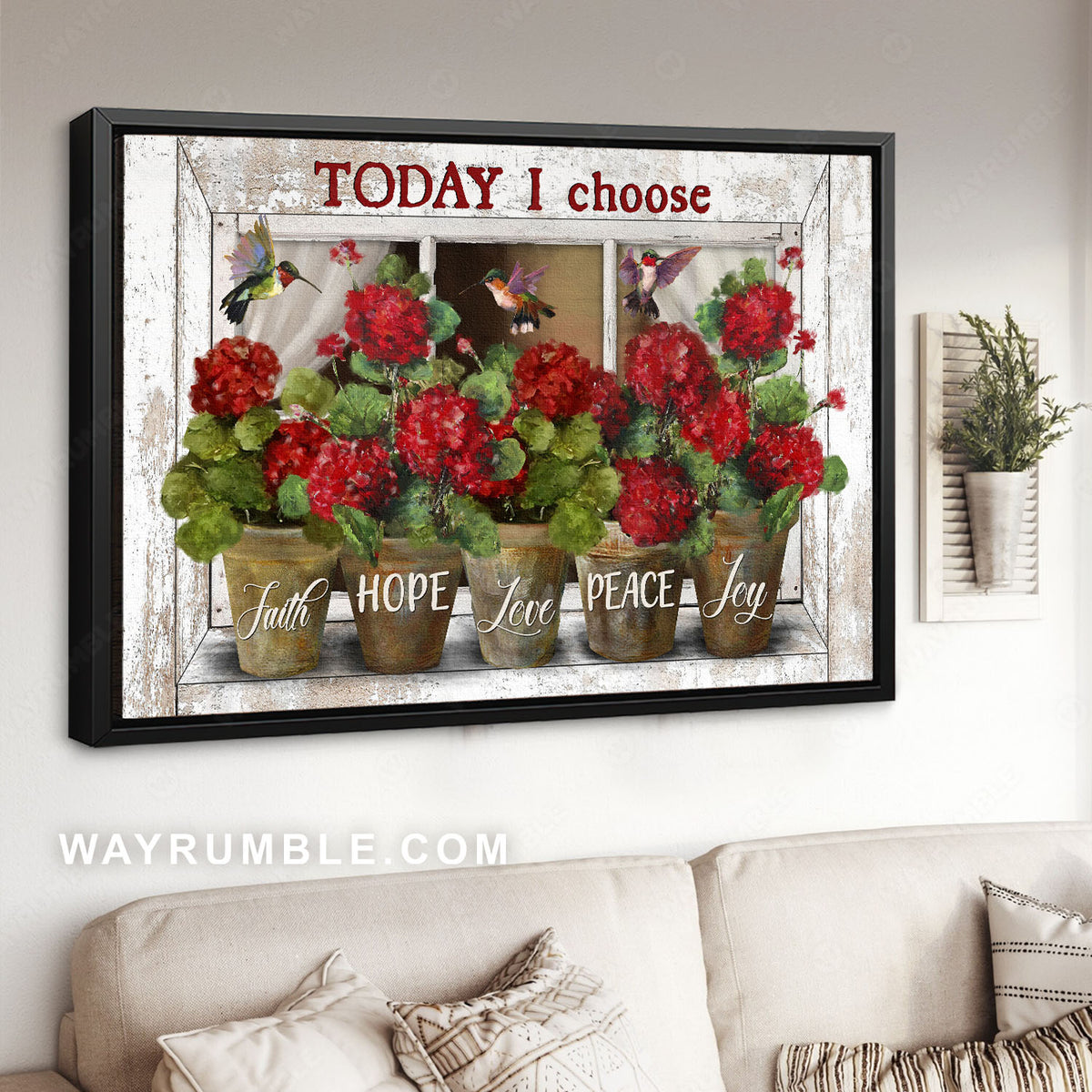 Red hydrangea, Ruby throated hummingbird, Today I choose faith - Jesus Landscape Canvas Prints, Christian Wall Art