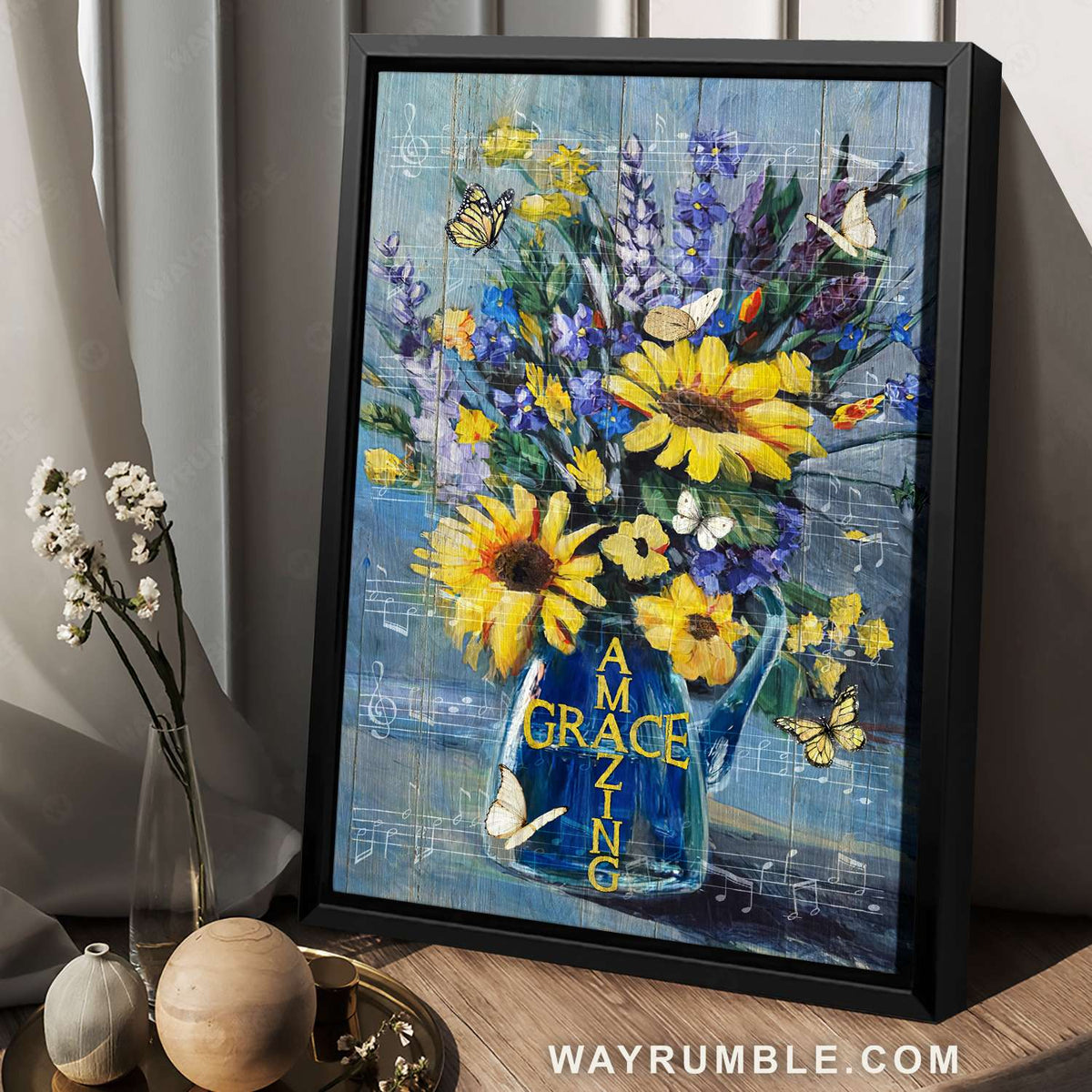 Sunflower painting, Flower vase, Butterfly painting, Amazing grace - Jesus Portrait Canvas Prints, Christian Wall Art