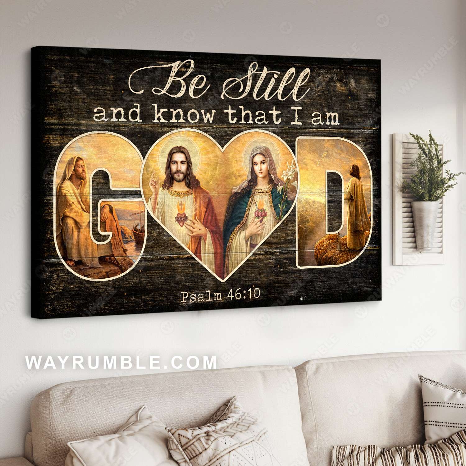 Maria mother of Jesus, Jesus Christ, Heart shape, Be still and know that I am God - Jesus Landscape Canvas Prints, Christian Wall Art