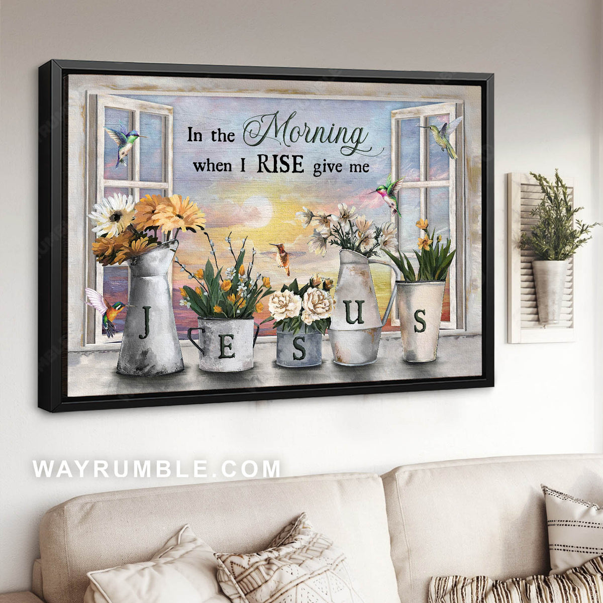 Yellow and white daisy, Colorful hummingbirds, Today sunrise, Give me Jesus - Jesus Landscape Canvas Prints, Christian Wall Art