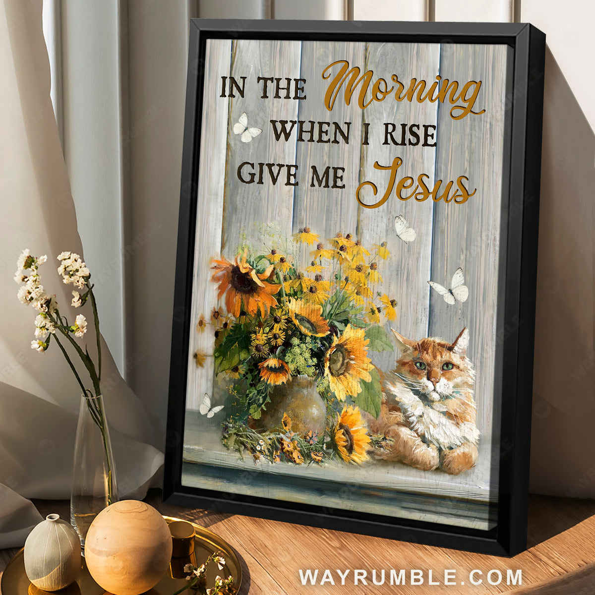 Yellow daisy, Sunflower, Fluffy cat, Give me Jesus - Jesus Portrait Canvas Prints, Christian Wall Art