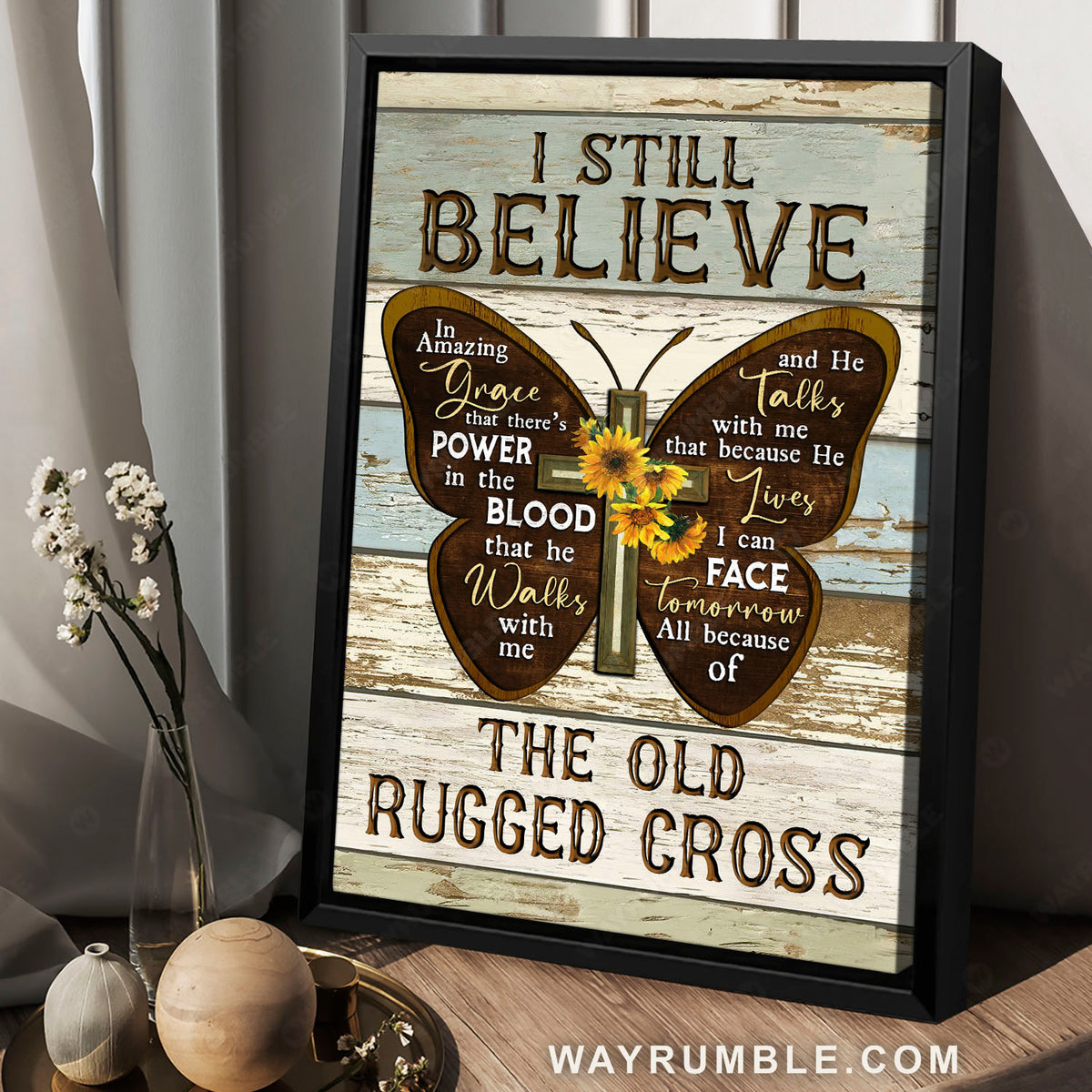 Butterfly, Cross symbol, I still believe, The old rugged cross - Jesus Portrait Canvas Prints, Christian Wall Art