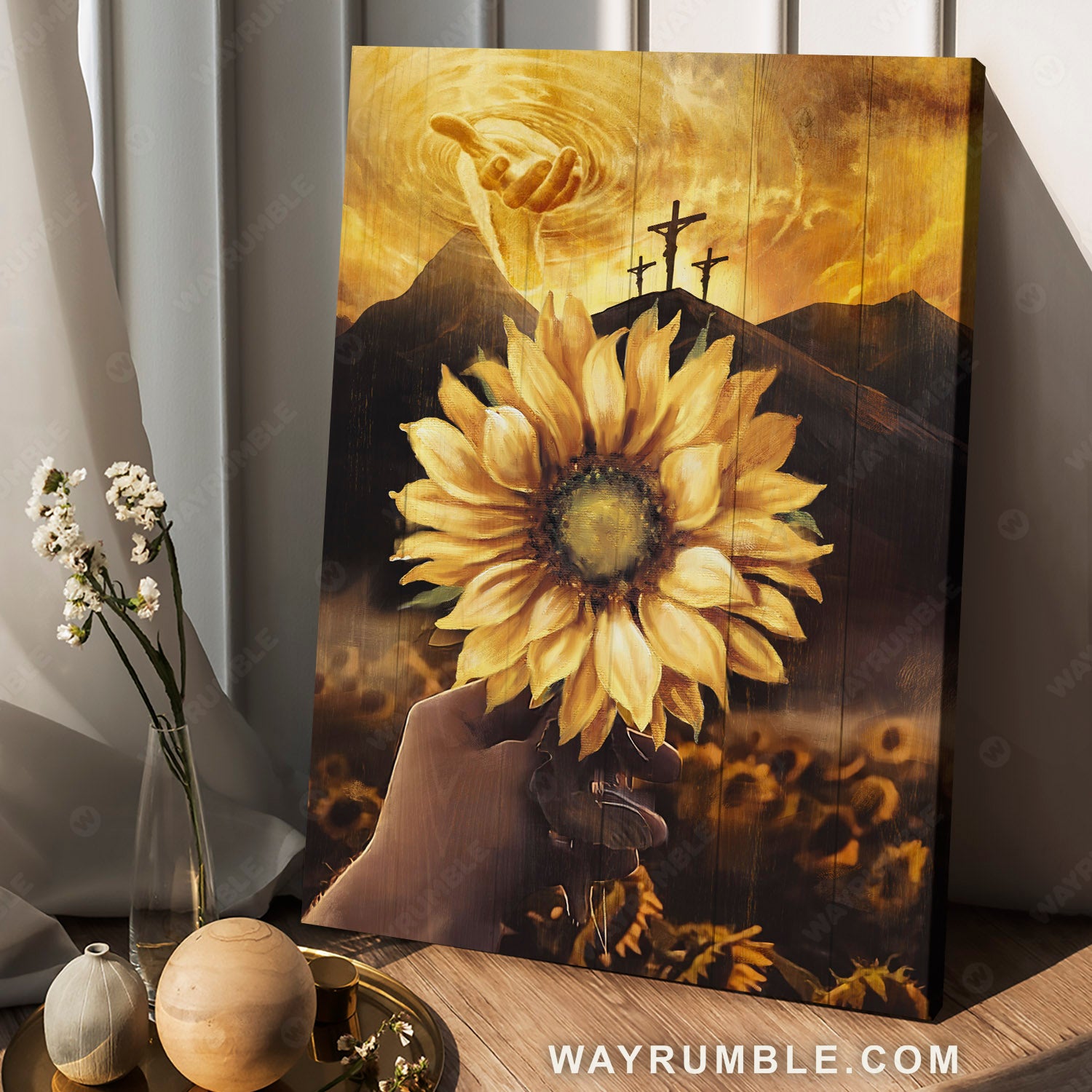 Sunflower field, Mountain landscape, Come to the hand of God - Jesus Portrait Canvas Prints, Christian Wall Art