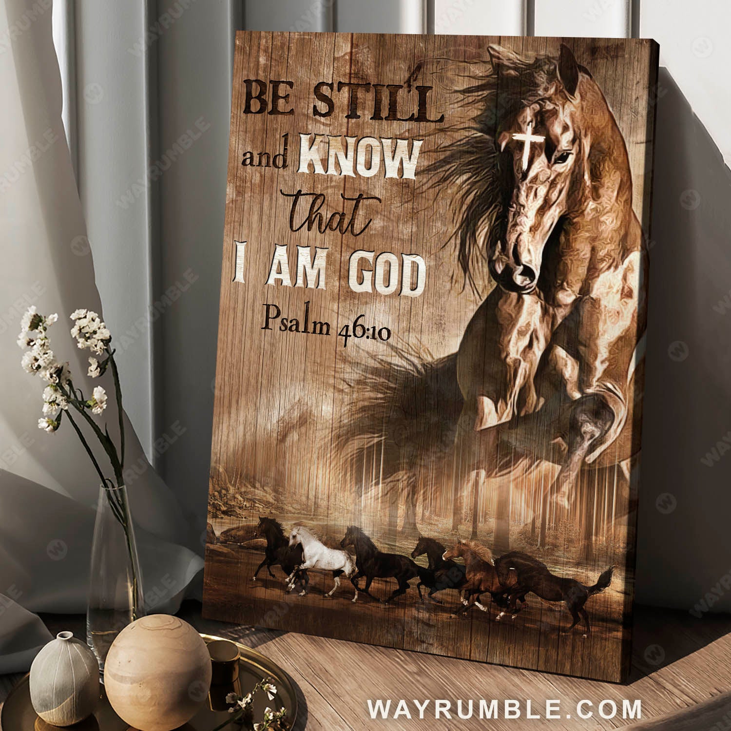 Horse painting, Horses running, Be still and know that I am God - Jesus Portrait Canvas Prints, Christian Wall Art