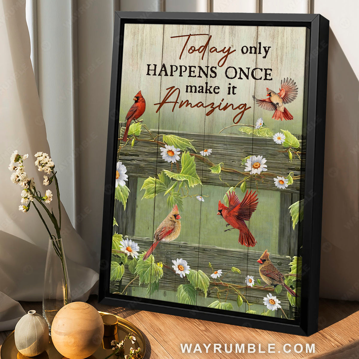 Red cardinals, Daisy flower, Green plant, Today amazing- Jesus Portrait Canvas Prints, Christian Wall Art