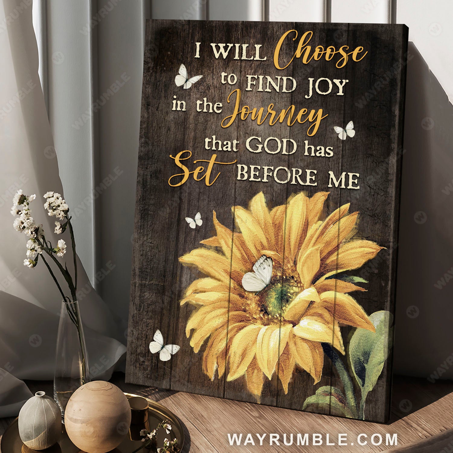 Sunflower painting, White butterfly, I will choose to find joy in the journey - Jesus Portrait Canvas Prints, Christian Wall Art