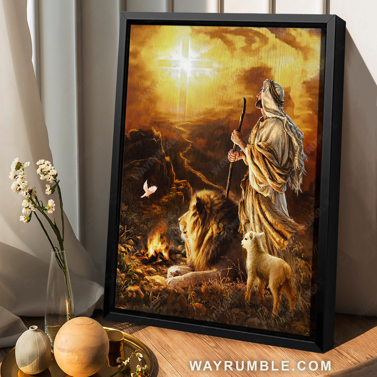 Jesus shepherd, Lion king, Lamb of God, Light cross - Jesus Portrait Canvas Prints, Christian Wall Art