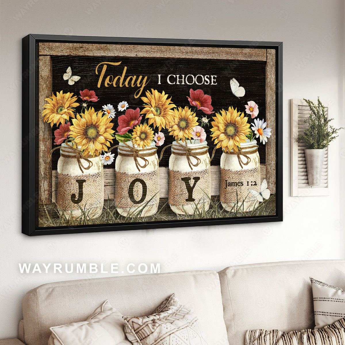 Sunflower drawing, Red poppy, Mason jars, Today I choose joy - Jesus Landscape Canvas Prints, Christian Wall Art