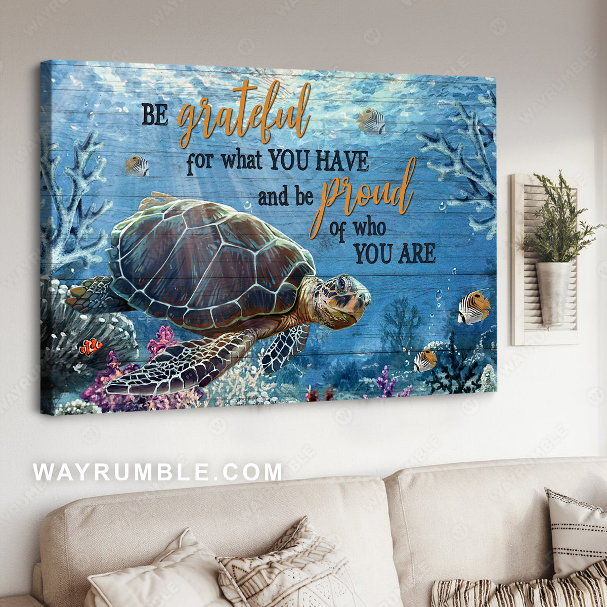 Sea turtle, Coral reef, Clownfish, Be grateful for what you have - Jesus Landscape Canvas Prints, Christian Wall Art