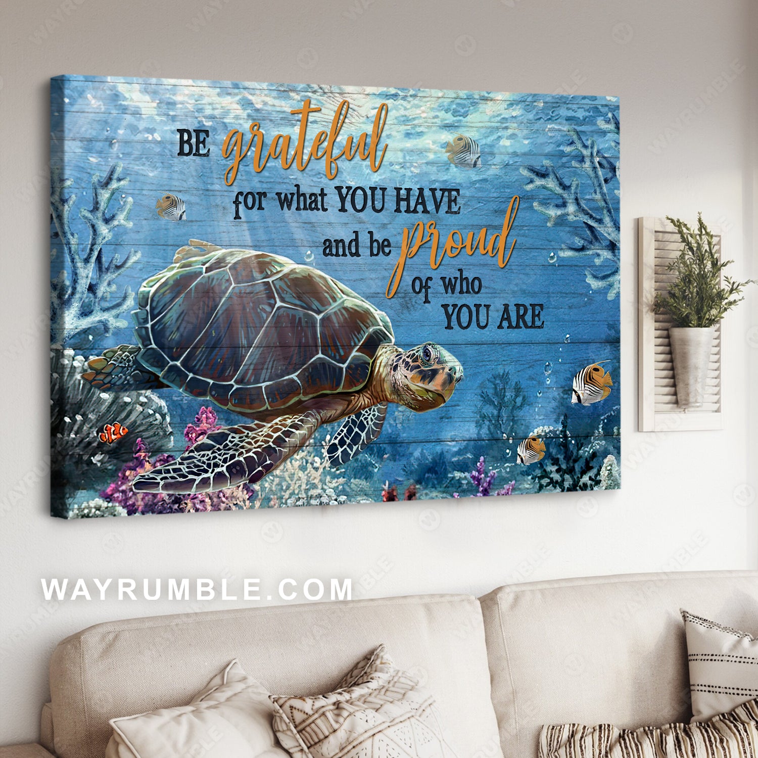 Sea turtle, Coral reef, Clownfish, Be grateful for what you have - Jesus Landscape Canvas Prints, Christian Wall Art