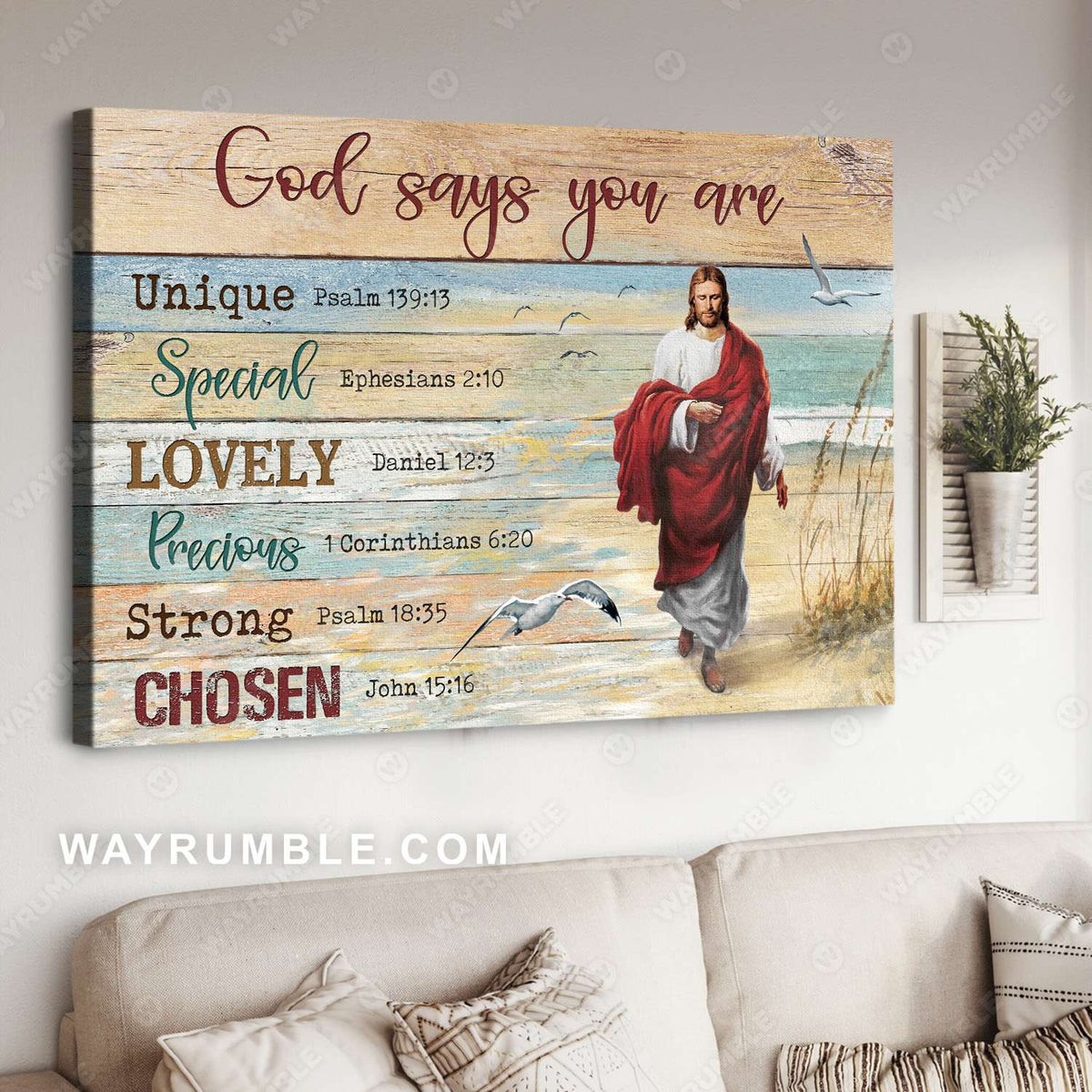 Walks with Jesus, Beach painting, God says you are - Jesus Landscape Canvas Prints, Christian Wall Art