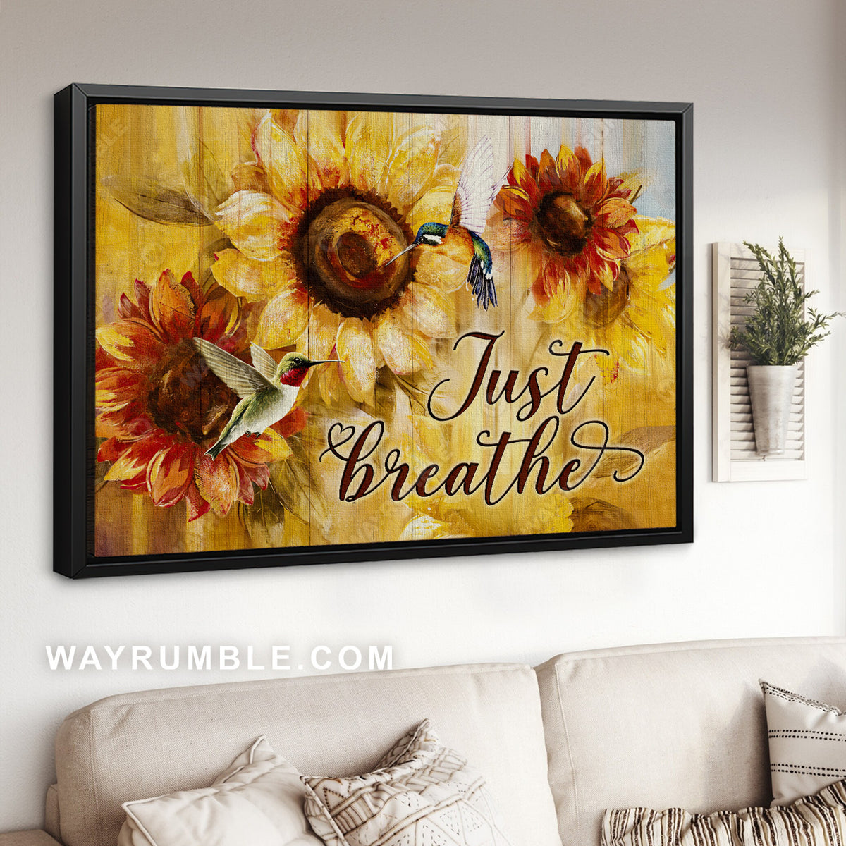 Green hummingbirds, Sunflower painting, Just breathe - Jesus Landscape Canvas Prints, Christian Wall Art