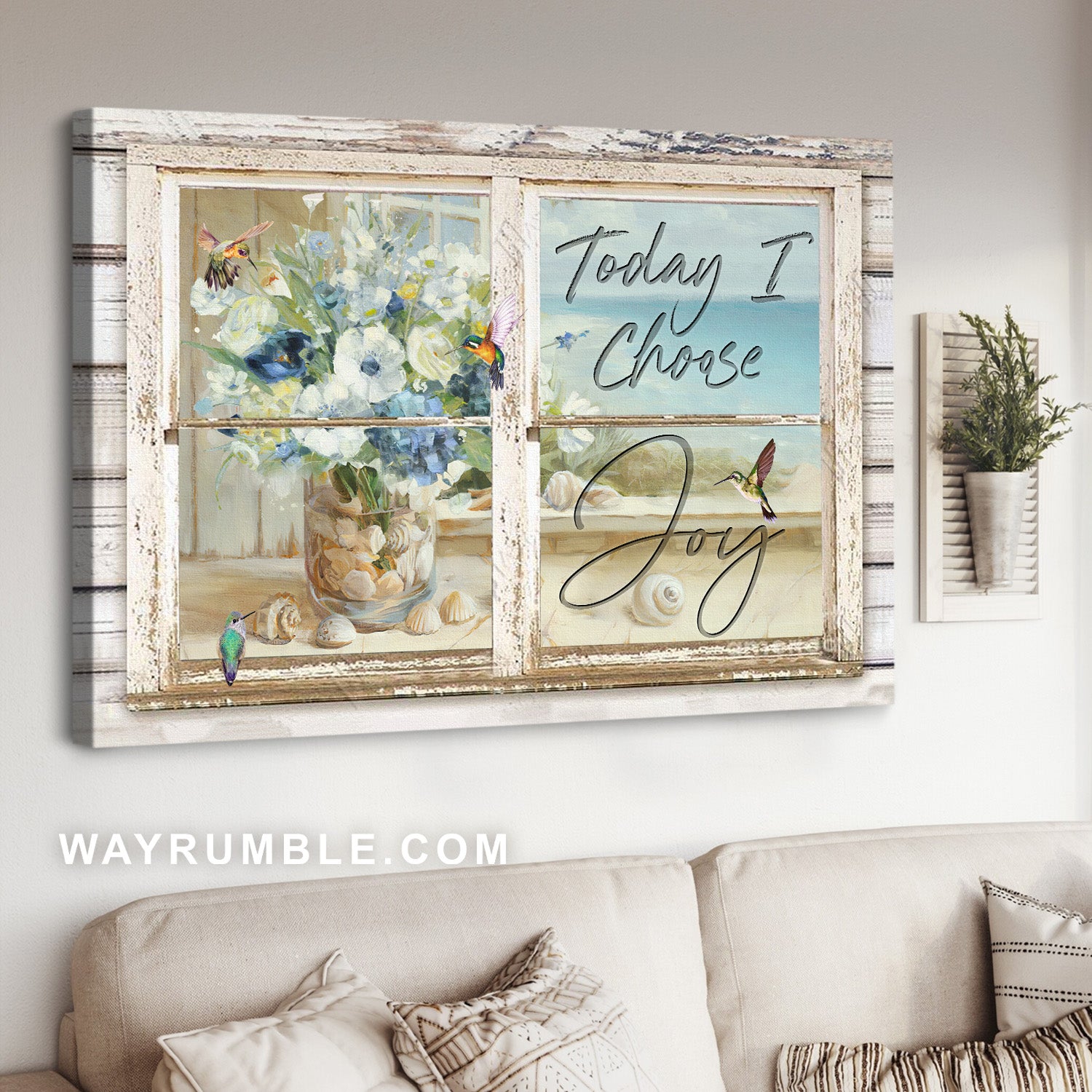 Flower vase, Humming bird, Window frame, Today I choose joy - Jesus Landscape Canvas Prints, Christian Wall Art