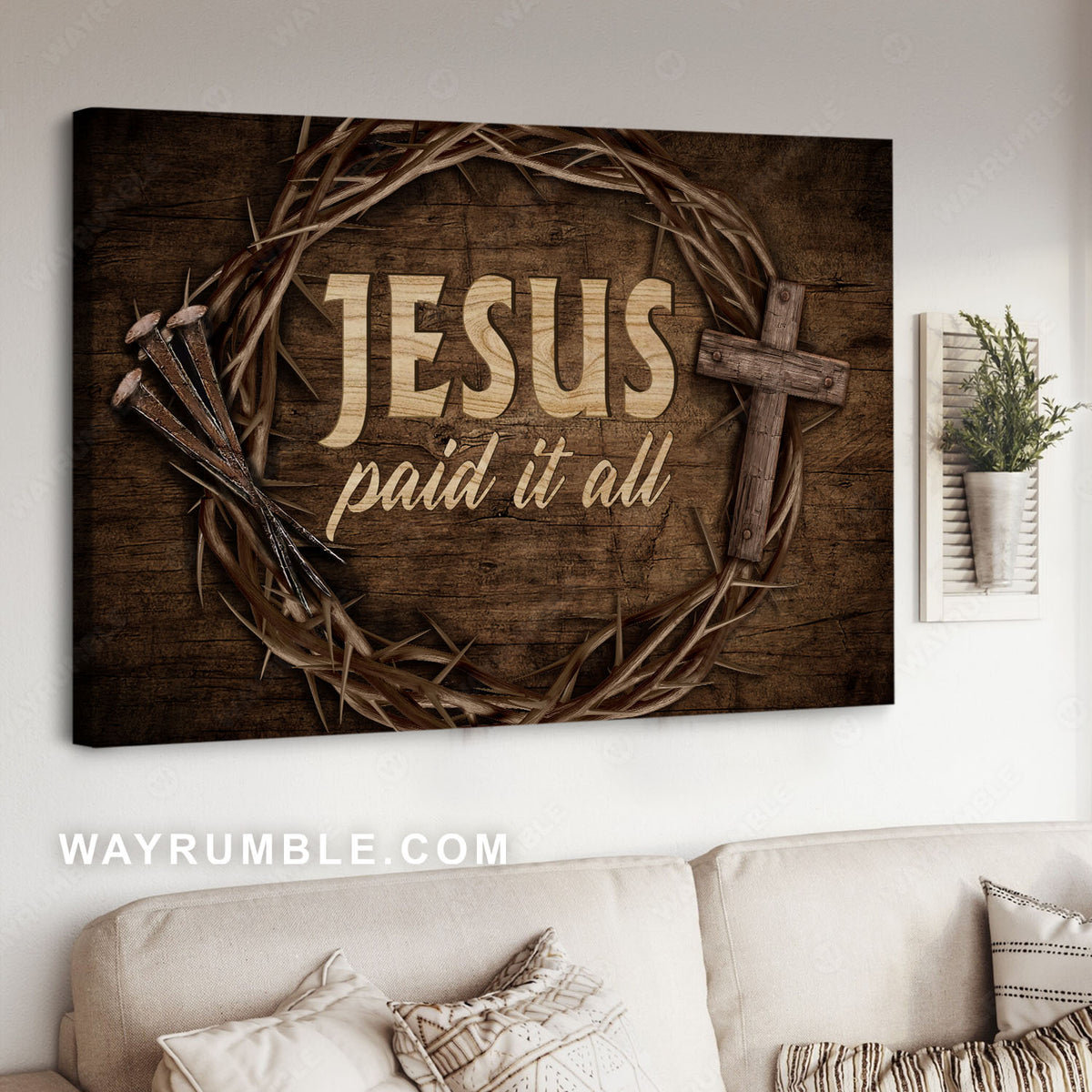 Crown of thorns and nails, Cross symbol, Jesus is King, Jesus paid it all - Jesus Landscape Canvas Prints, Christian Wall Art