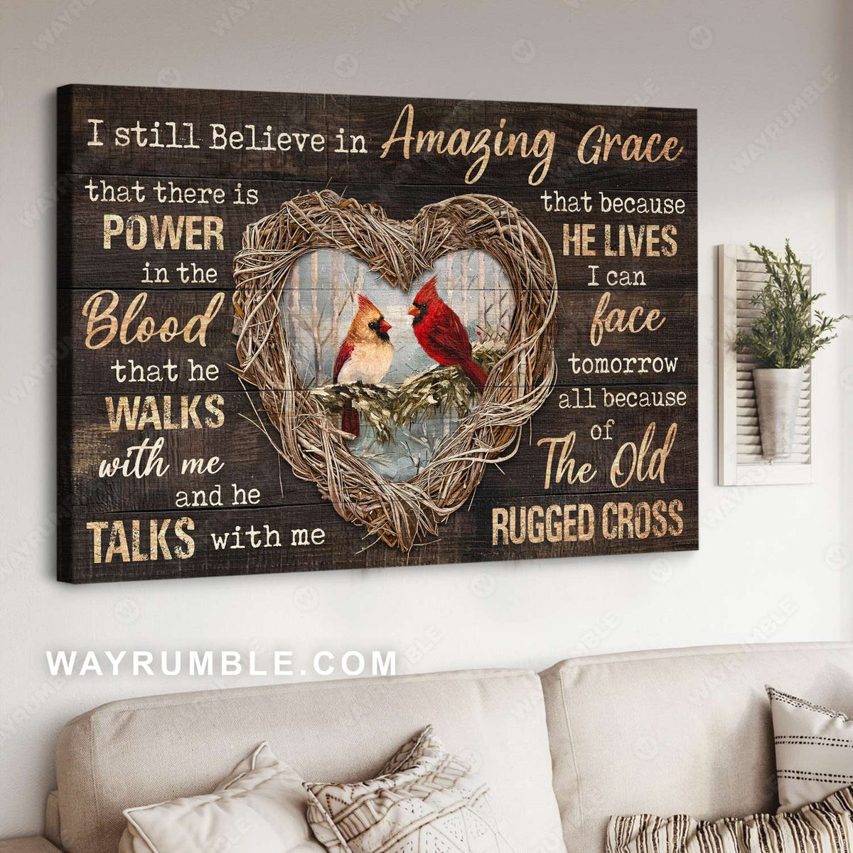 Cardinal painting, Heart shaped thorns, Winter tree, I still believe in amazing grace - Jesus Landscape Canvas Prints, Christian Wall Art