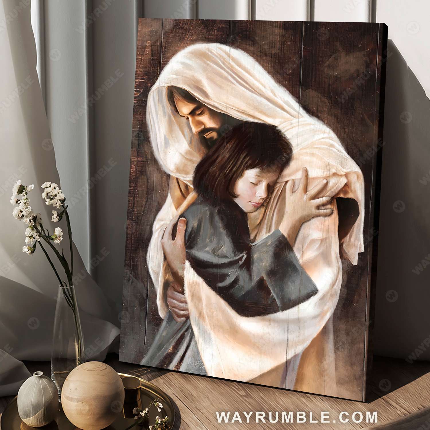 Jesus painting, Little Girl in the arms of God - Jesus Portrait Canvas Prints, Christian Wall Art