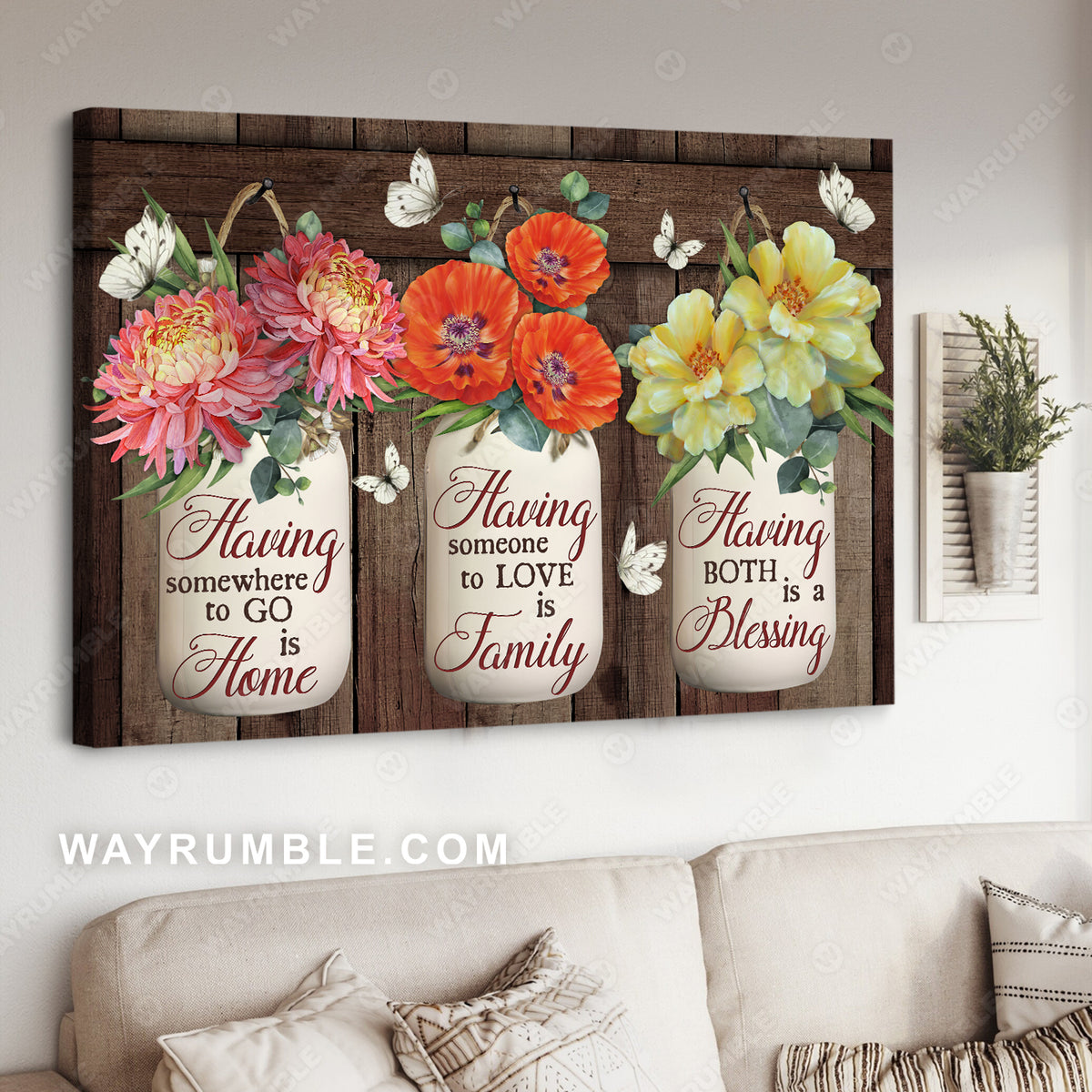 Pink daisy, Yellow rose, Red poppies, Having both is a blessing - Jesus Landscape Canvas Prints, Christian Wall Art