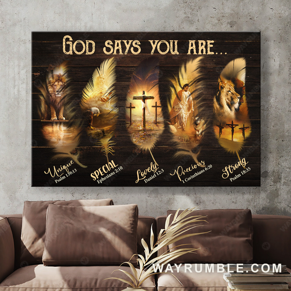 Jesus Christ, The Lion of Judah, Cross symbol, Feather shape, God says you are - Jesus Landscape Canvas Prints, Christian Wall Art