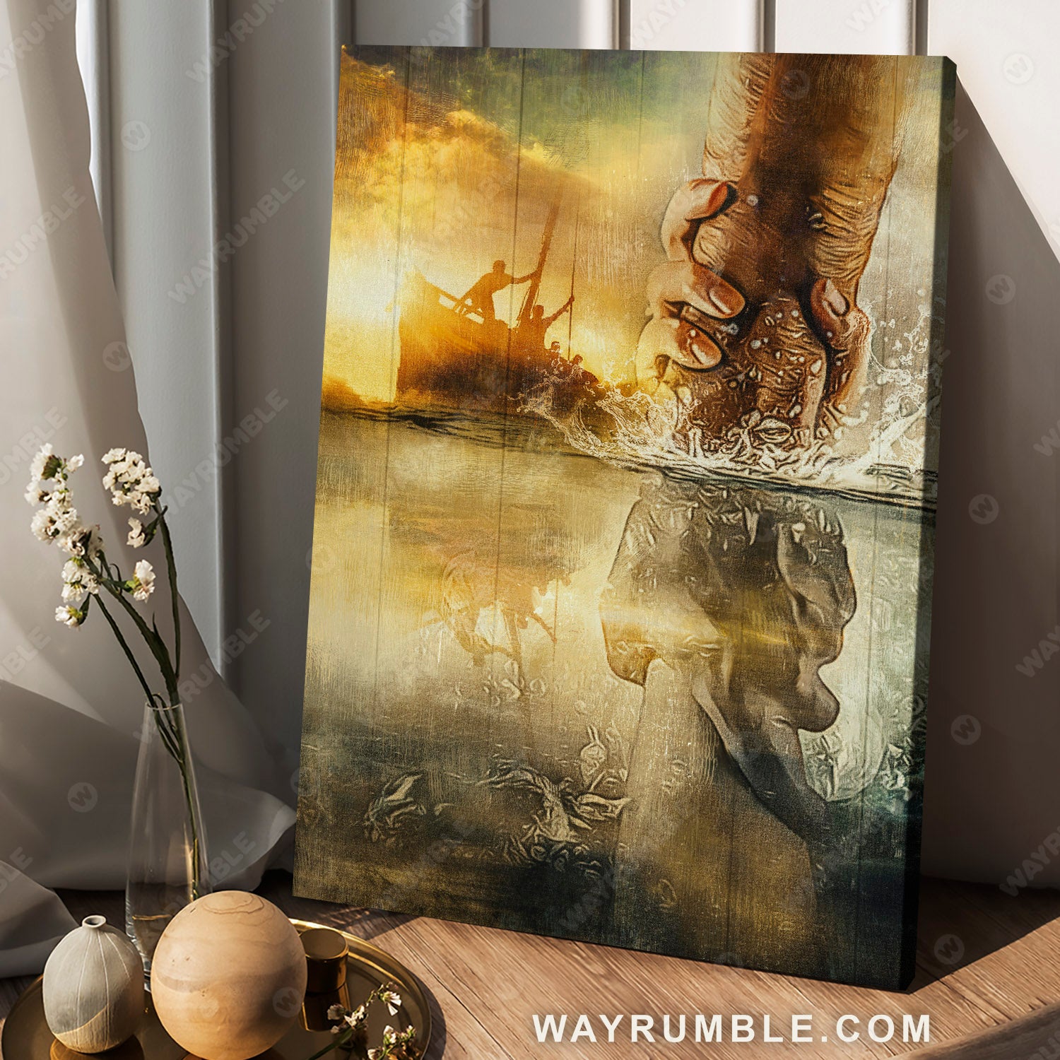 The hand of Jesus, Ocean painting, Jesus is our savior - Jesus Portrait Canvas Prints, Christian Wall Art