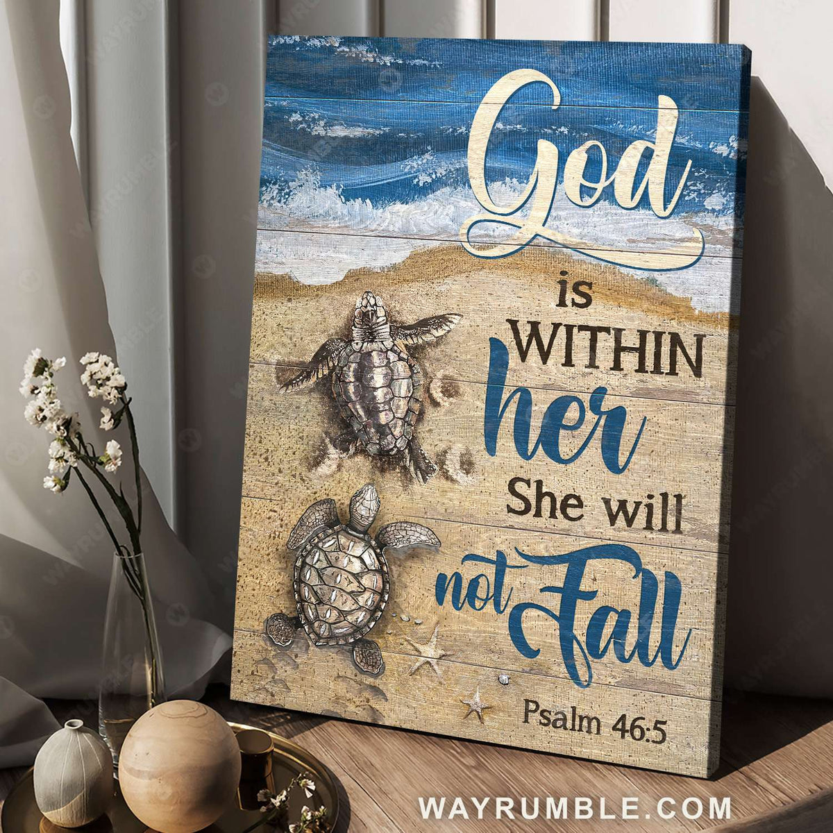 Beach painting, Sand beach, Sea turtle, God is within her - Jesus Portrait Canvas Prints, Christian Wall Art