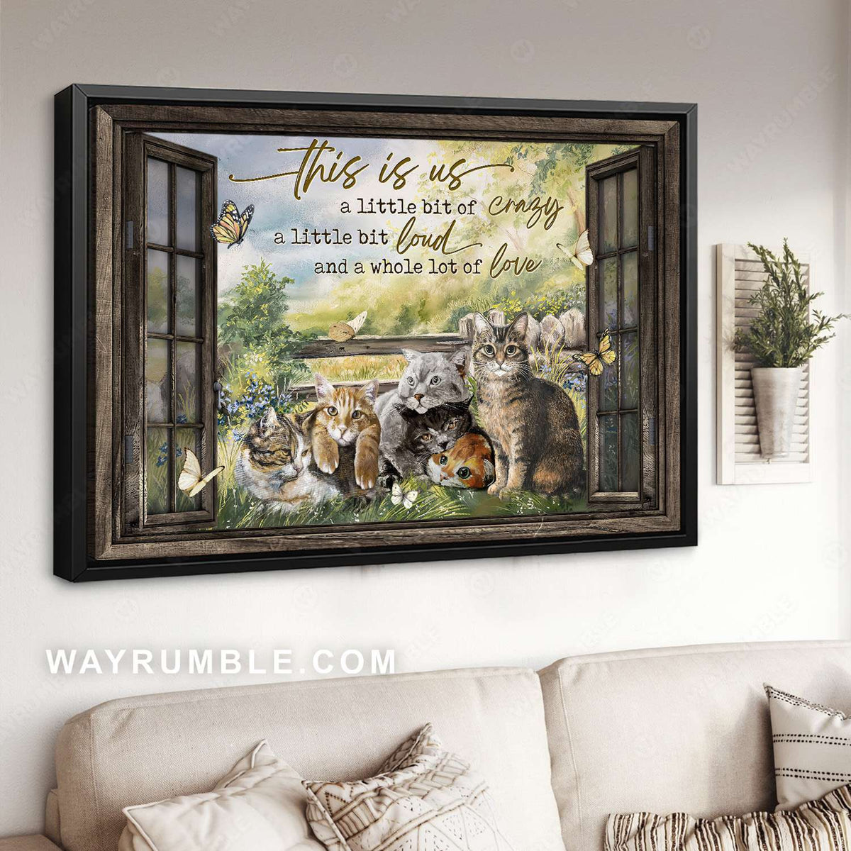 Cat family, Summer garden, Window frame, This is us - Jesus Landscape Canvas Prints, Christian Wall Art