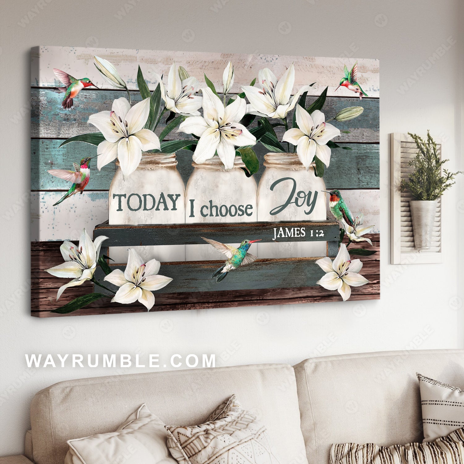 Lily flower, Mason jar, Hummingbird, Today I choose joy - Jesus Landscape Canvas Prints, Christian Wall Art