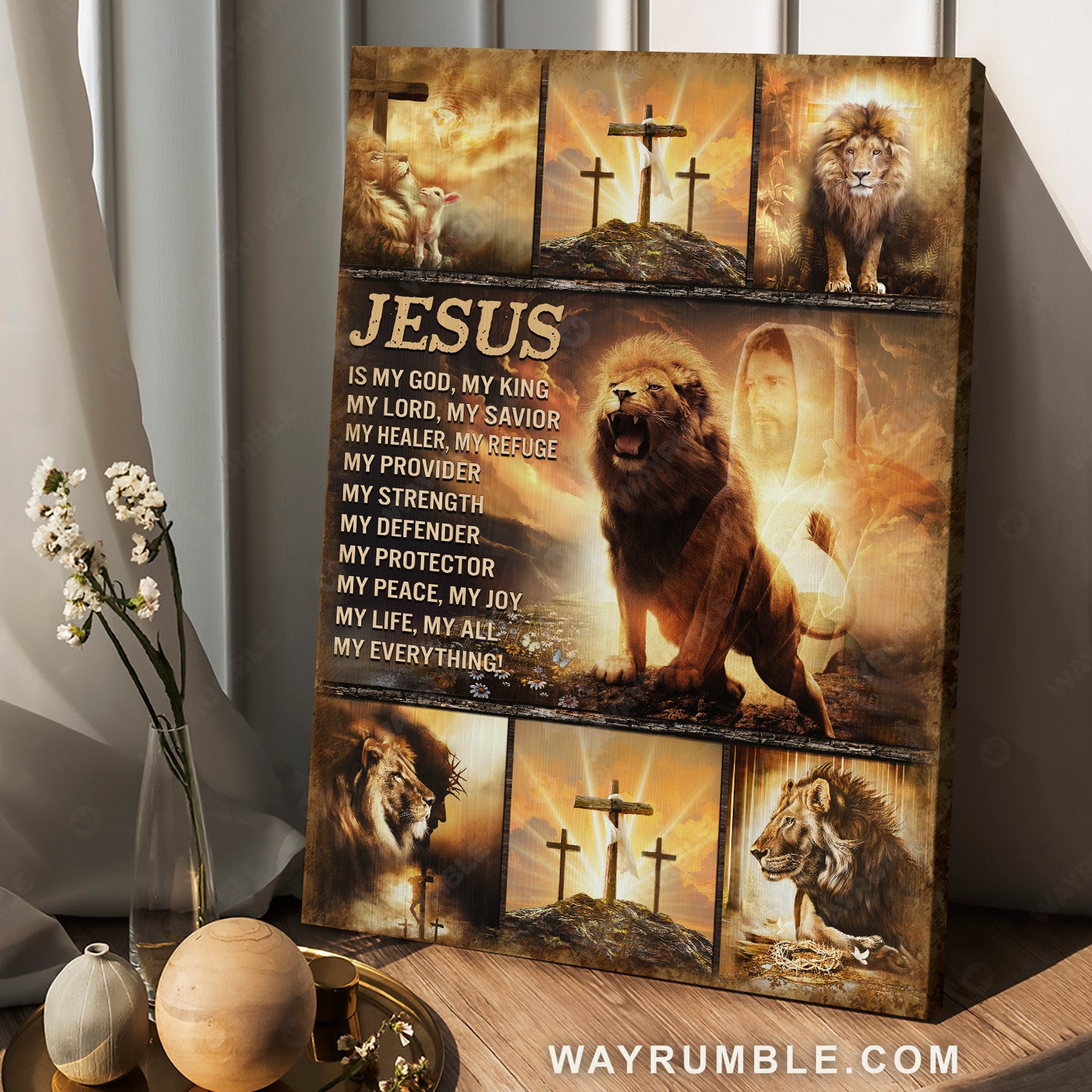 The Lion of Judah, Jesus Christ, Cross symbol, Jesus is my God, My King - Jesus Portrait Canvas Prints, Christian Wall Art