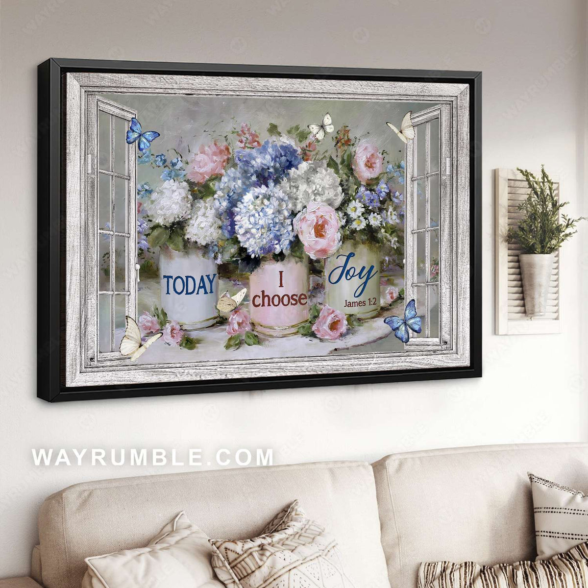 Blue hydrangea, Pink peony, Colorful flowers, Today I choose joy - Jesus Landscape Canvas Prints, Christian Wall Art