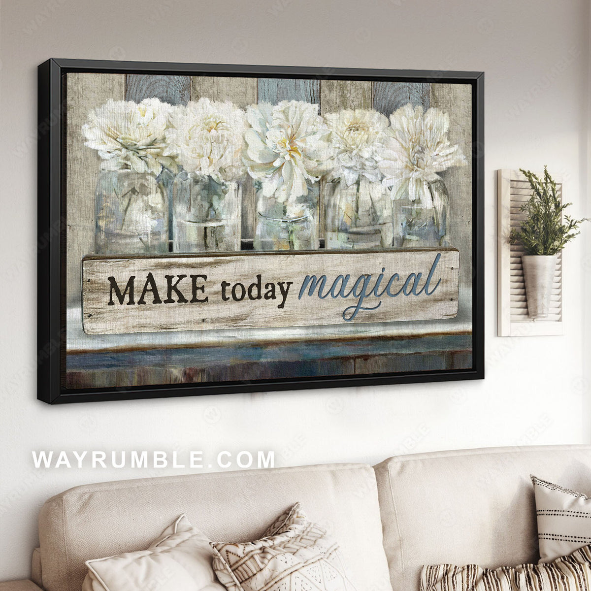 White chrysanthemum flower, Glass jar, Wood box, Make today magical - Jesus Landscape Canvas Prints, Christian Wall Art