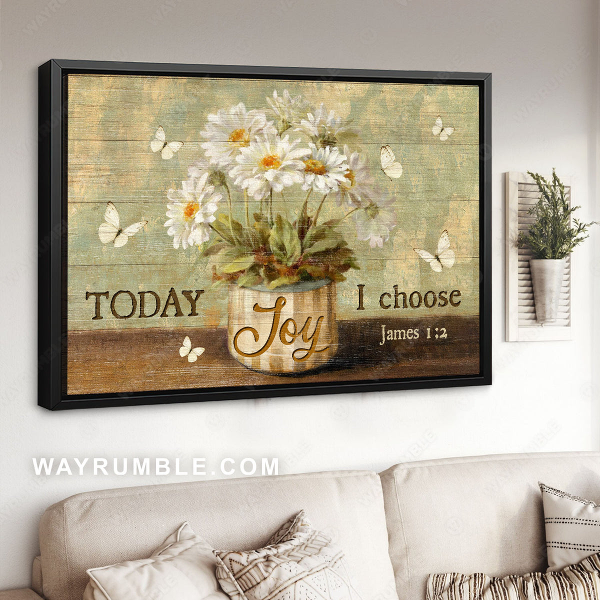 Daisy painting, White daisy, Small vase, Today I choose joy - Jesus Landscape Canvas Prints, Christian Wall Art