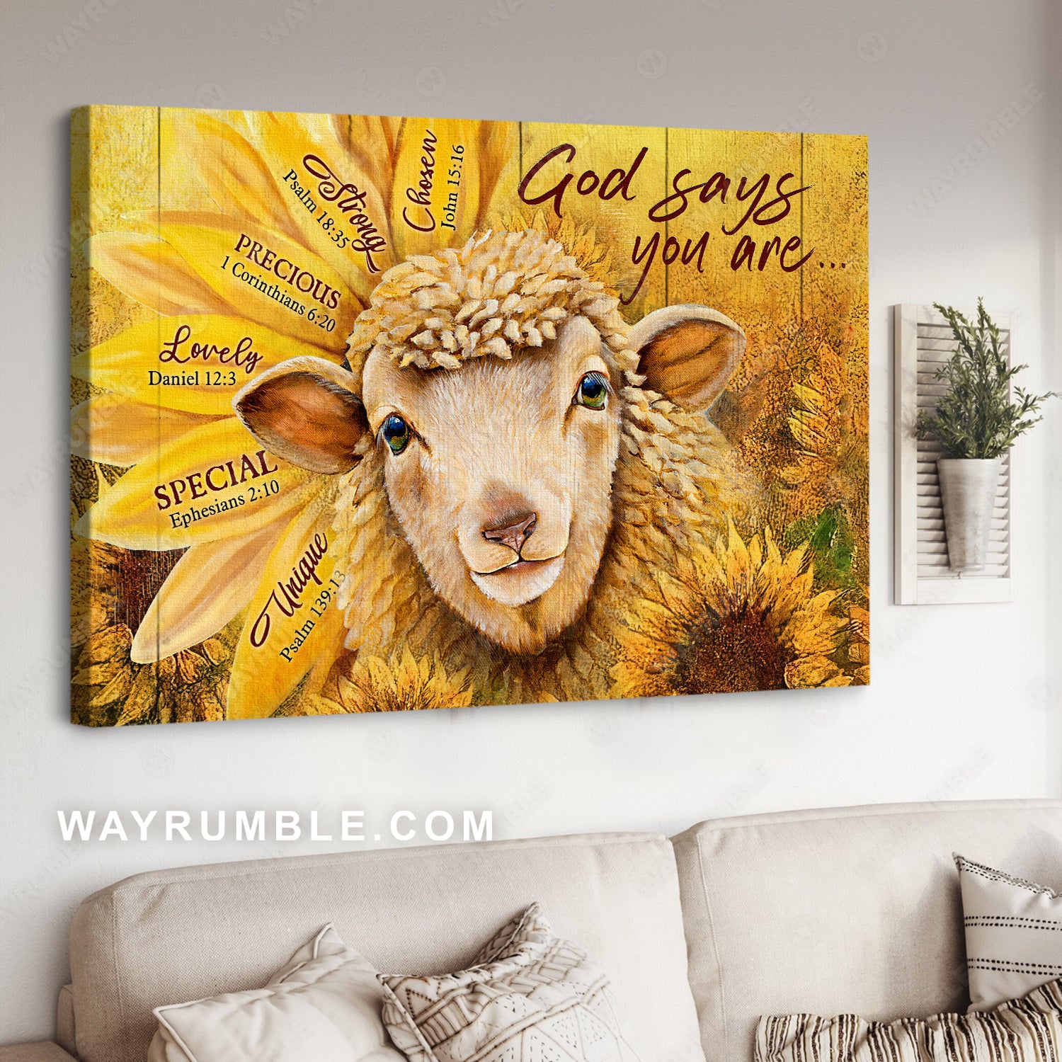 Sunflower painting, Sheep drawing, God says you are - Jesus Landscape Canvas Prints, Christian Wall Art