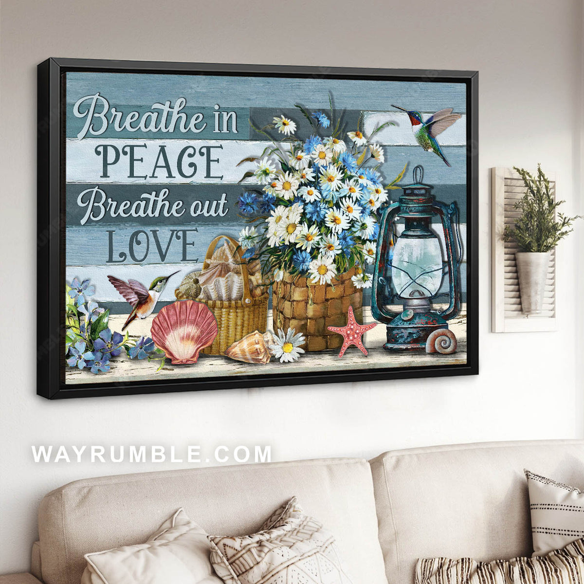 Kitchen painting, Daisy flower, Hummingbird, Seashell, Breathe in peace - Jesus Landscape Canvas Prints, Christian Wall Art