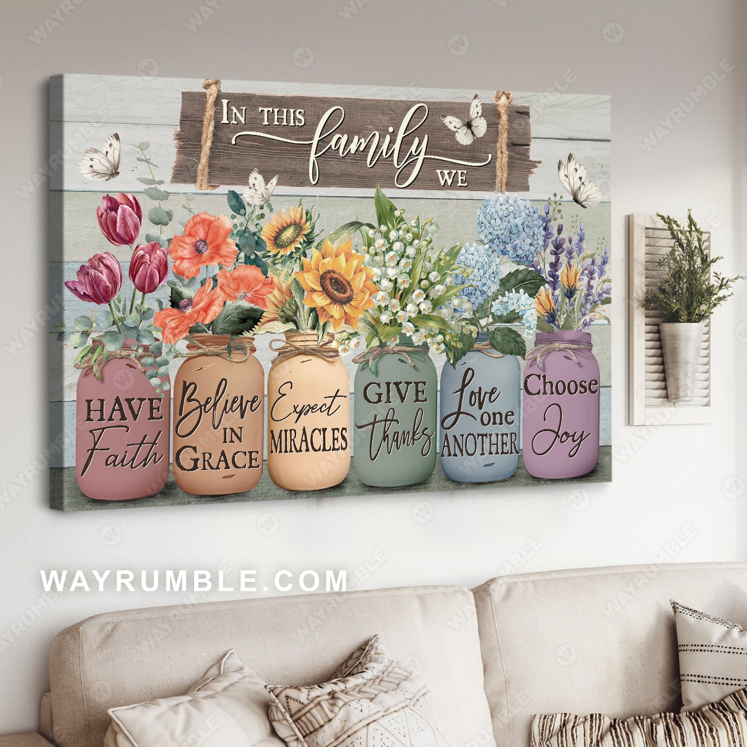 Beautiful flowers, Sunflower, Tulip, Hydrangea, Bell flower, In this family - Jesus Landscape Canvas Prints, Christian Wall Art
