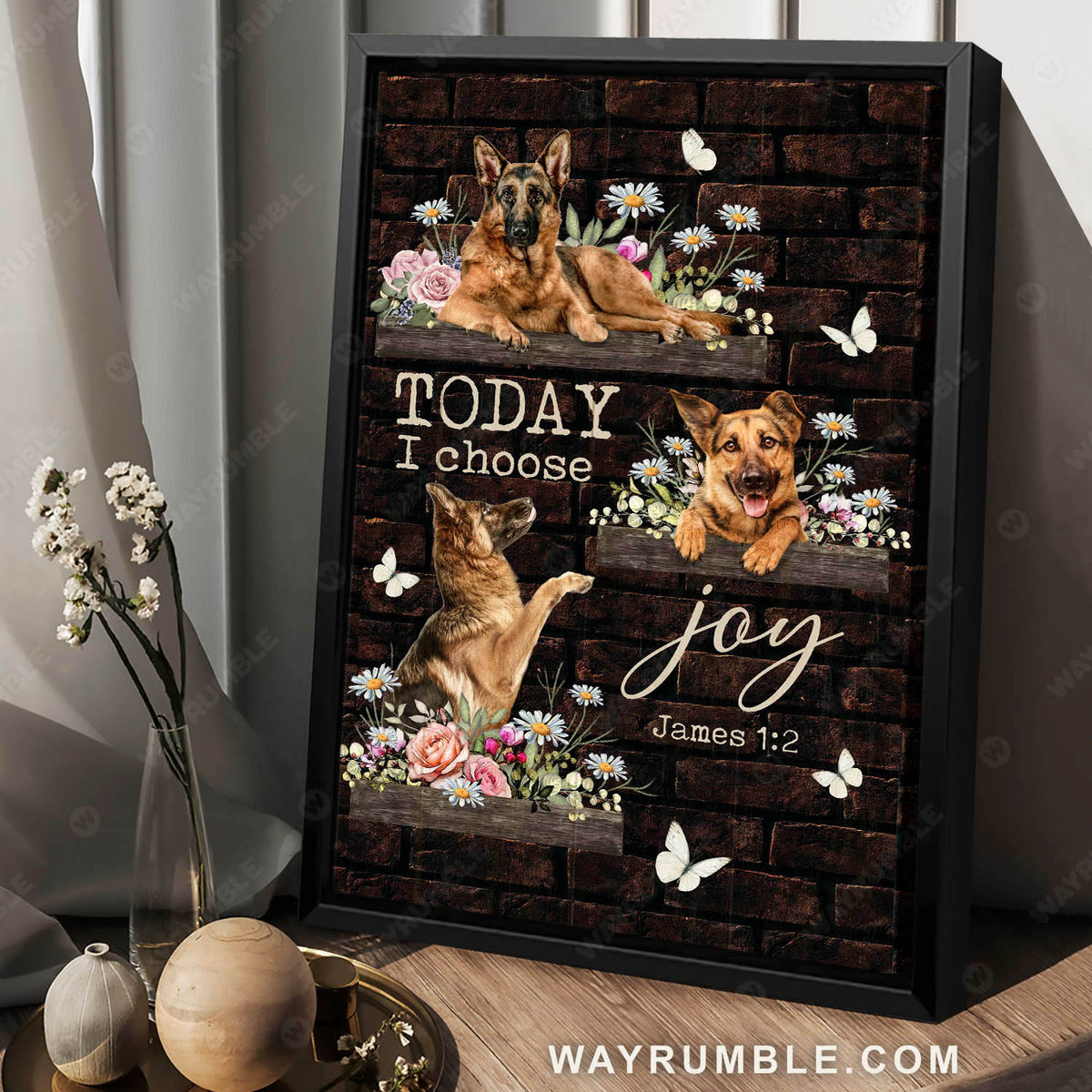 German Shepherd drawing, Playful brothers, Today I choose joy - Jesus Portrait Canvas Prints, Wall Art