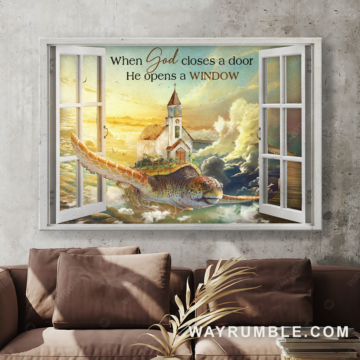 Green sea turtle, Heaven, Window frame, When God closes a door, He opens a window - Jesus Landscape Canvas Prints, Christian Wall Art