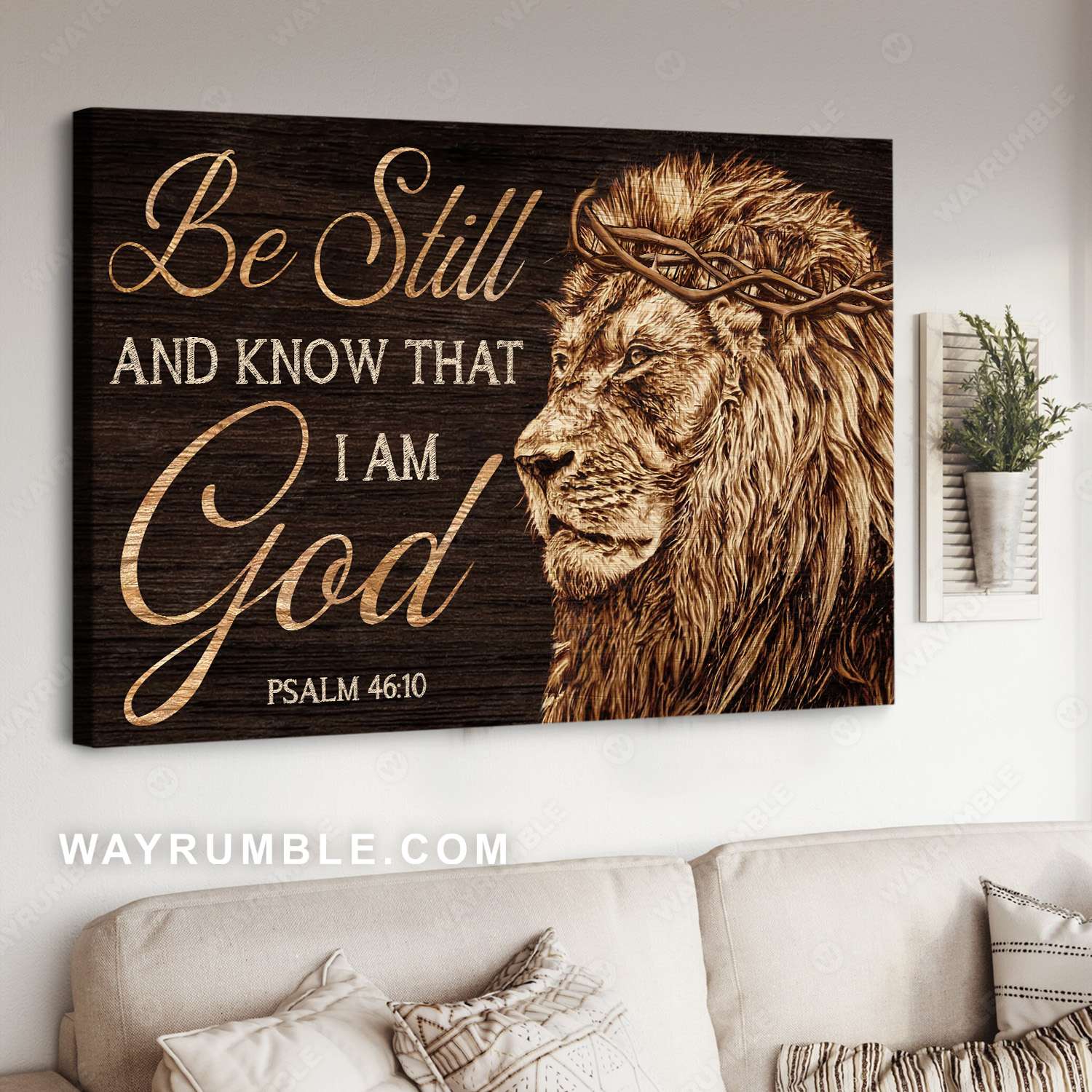 The Lion of Judah, Crown of thorns, Be still and know that I am God - Jesus Landscape Canvas Prints, Christian Wall Art